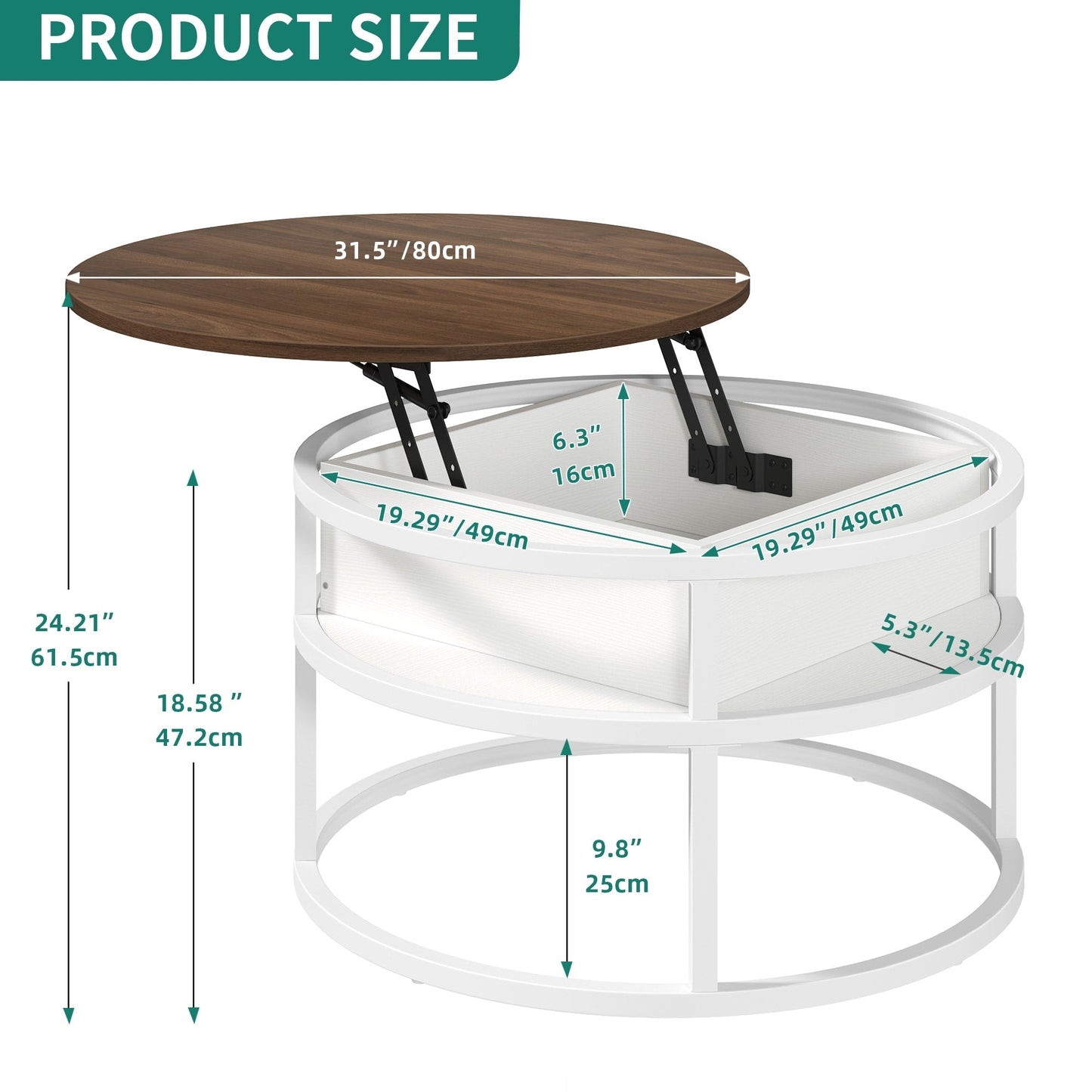 Moasis Round Lift Top Coffee Table with Hidden Storage
