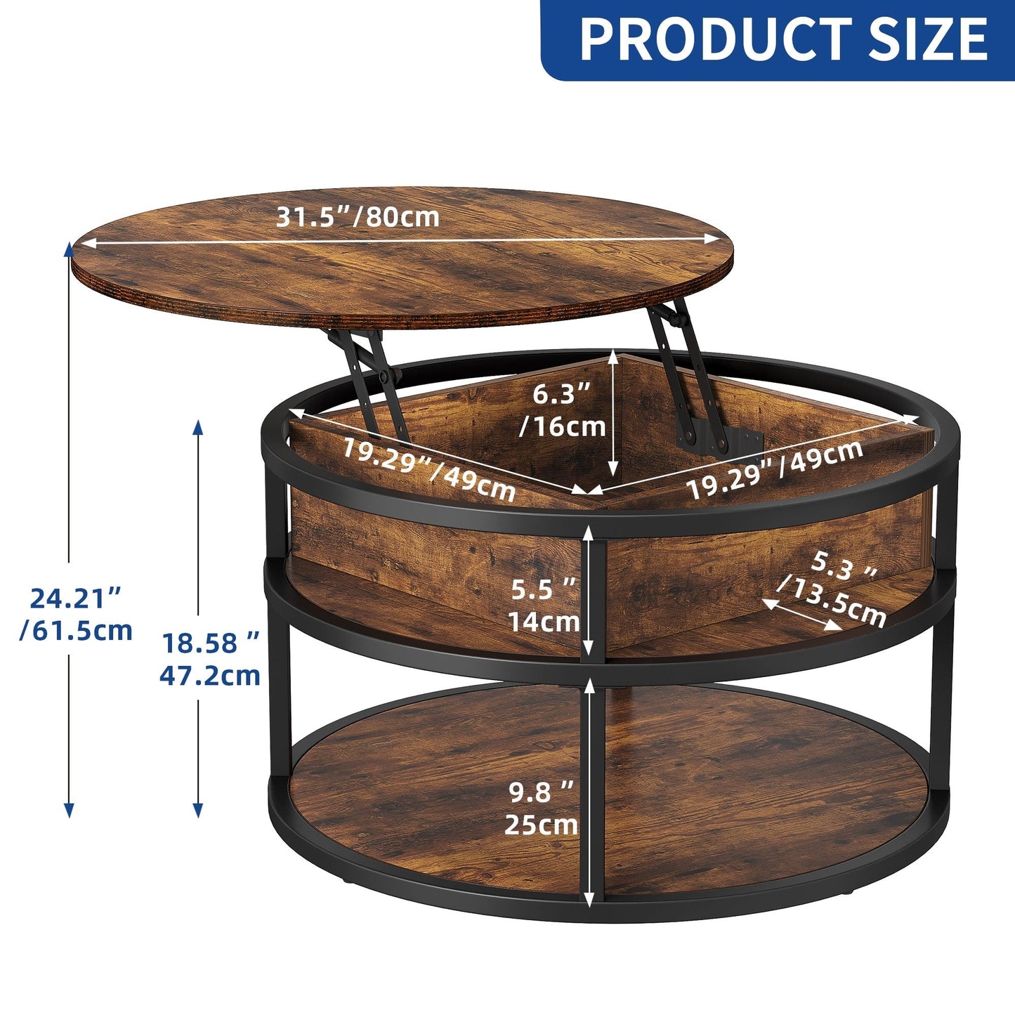 Moasis Round Lift Top Coffee Table with Hidden Storage