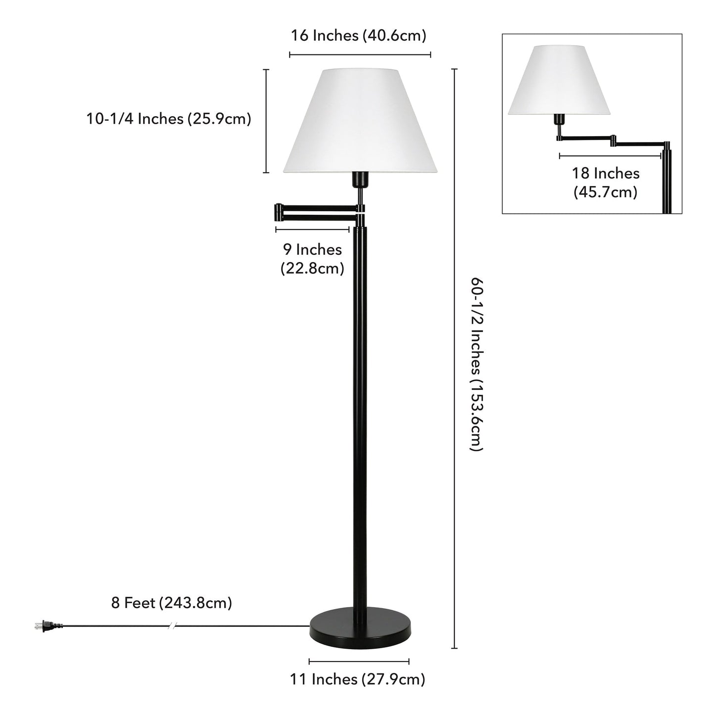 Moby Swing Arm Blackened Bronze Lamp Round/Empire Shade