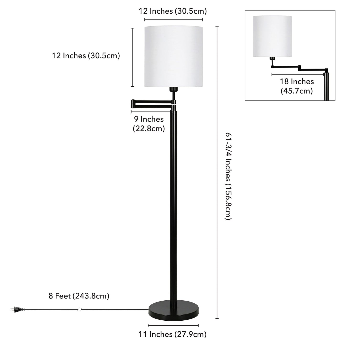 Moby Swing Arm Blackened Bronze Lamp Round/Empire Shade