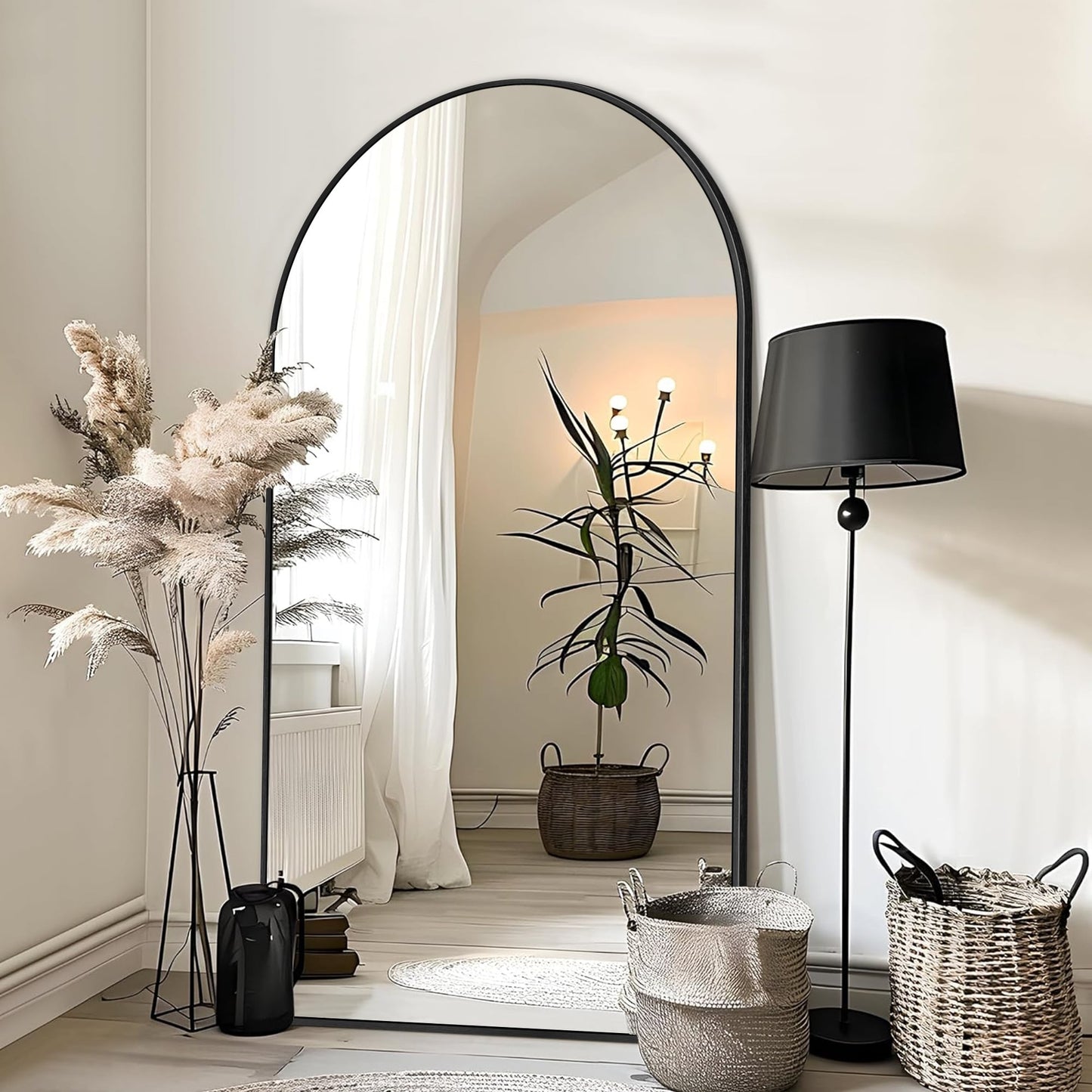Modern Arched Full Length Aluminum Alloy Floor Mirror Standing Mirror