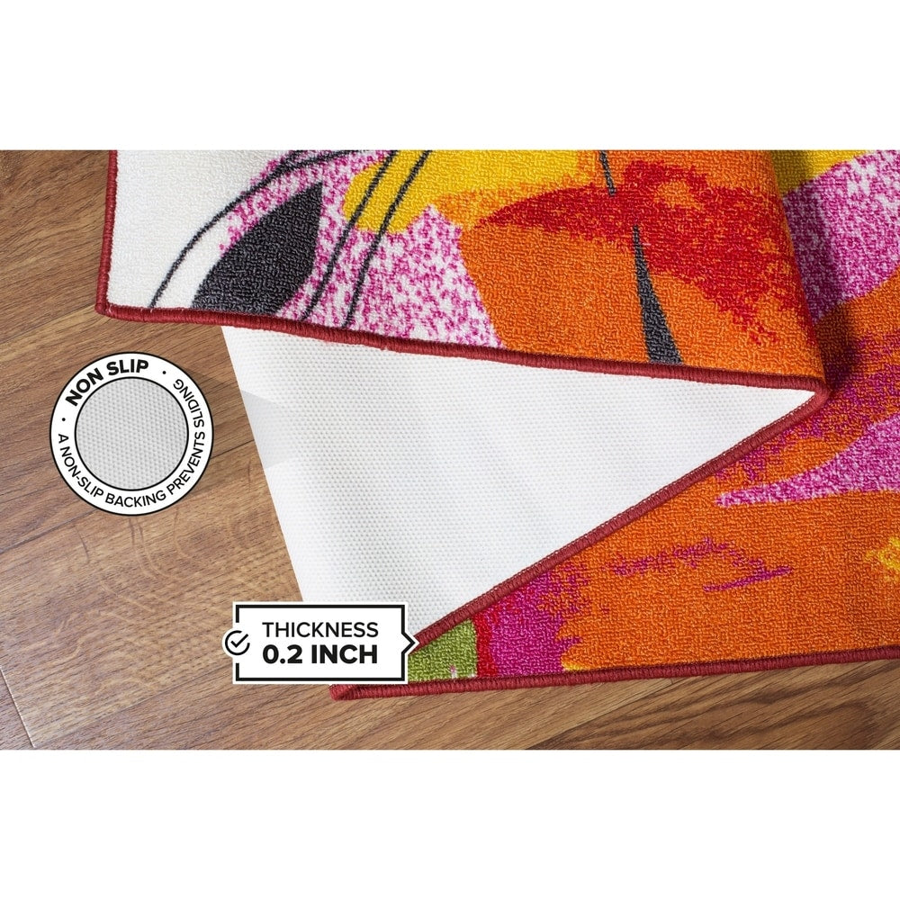 World Rug Gallery Modern Bright Flowers Non-Slip Area Rug Multi