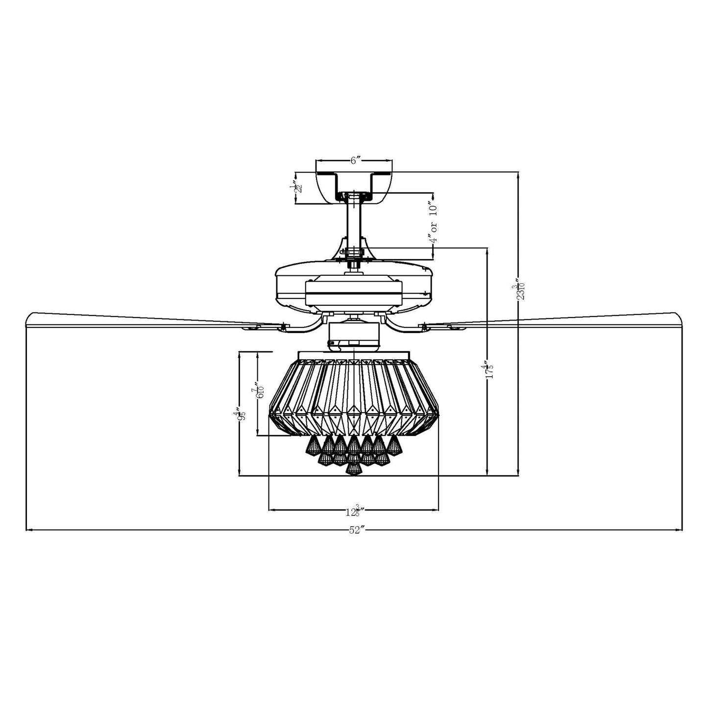 Modern Chrome 52-inch Crystal Chandelier Ceiling Fan with Remote