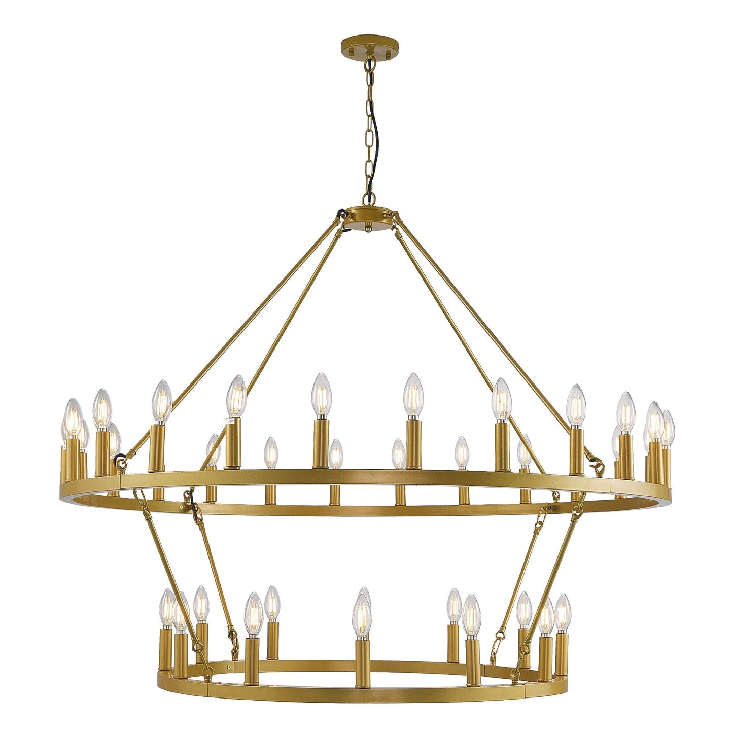 Modern Farmhouse Chandelier 2 Tier Round Wagon Wheel Chandelier Large High Ceiling Light.