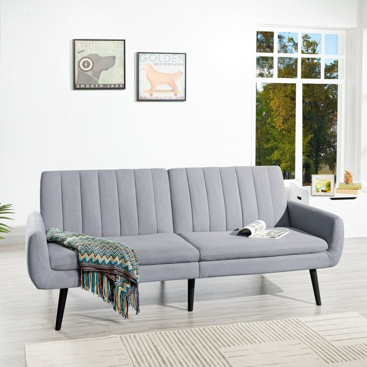 Canapé-lit futon moderne, canapé-lit futon convertible, canapé-lit en lin à dossier divisé pour salon