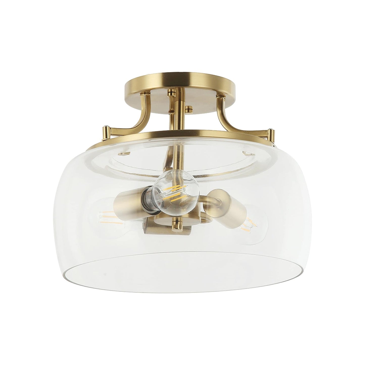 Modern Gold 3-Light Glass Semi Flush Mount Fixture Ceiling Light