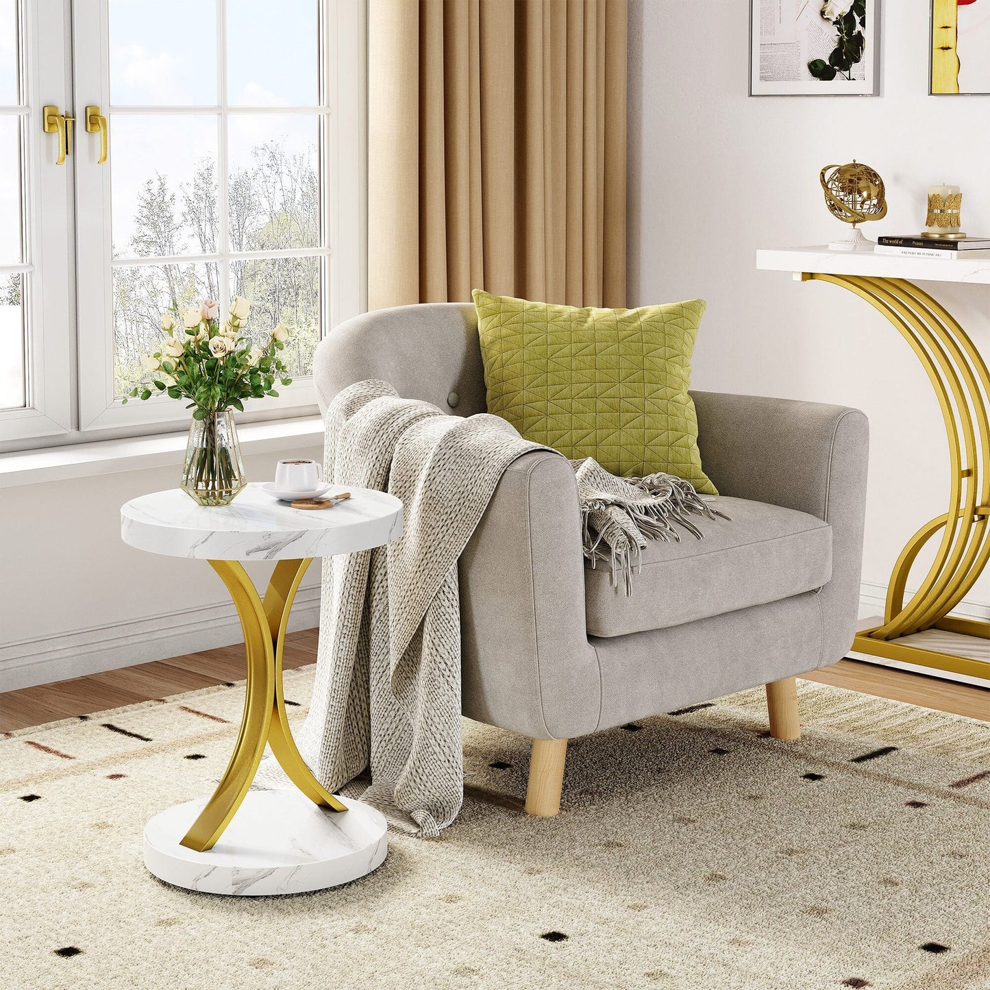 Modern Gold Console Sofa Table with Marbling Top for Entryway Hallway