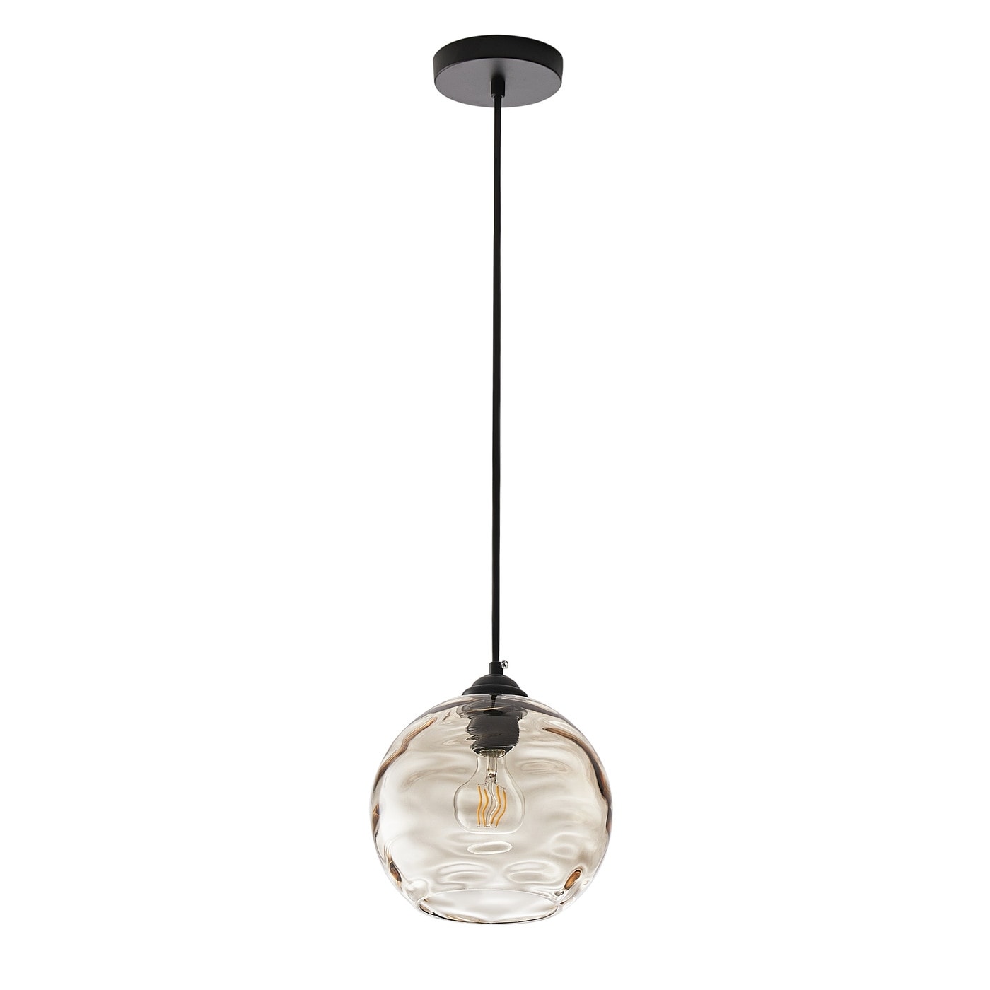 Modern Black 1-Light Clear Water Ripple Glass Shade Hanging Lamp
