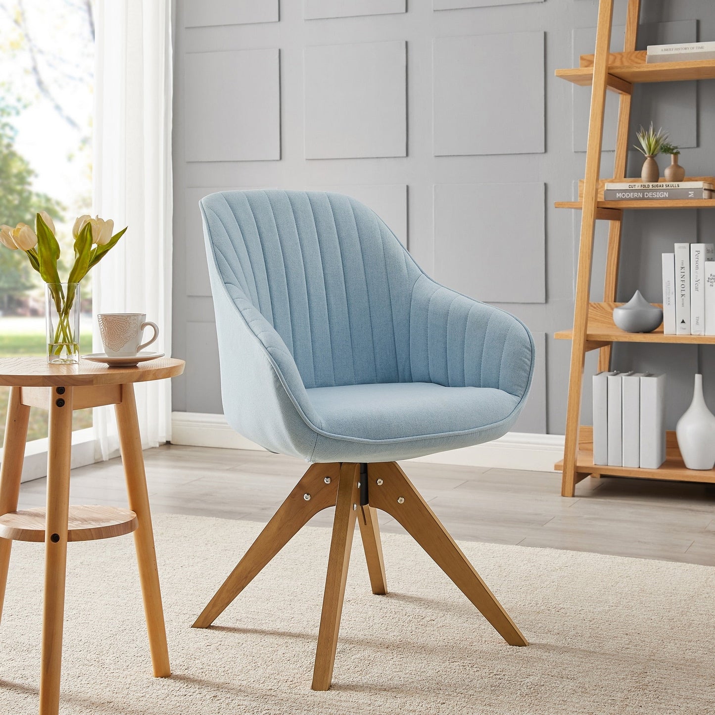 Art Leon Modern Home Office Swivel Arm Accent Chair with Wood Legs