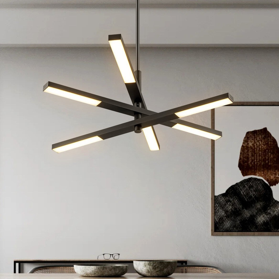 Modern Tiered Linear Sputnik Chandelier Warm Light 3000K Integrated LED Chandelier