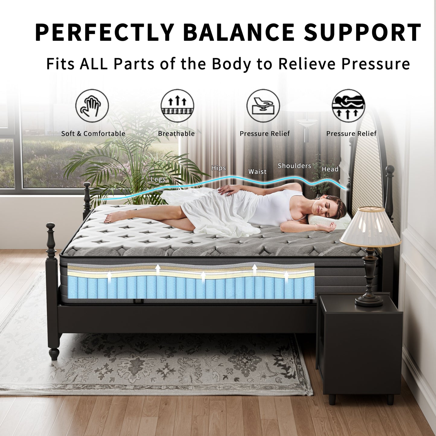 Modland 14 Inch Medium Hybrid Mattress, Euro Top - Fire-Safe CertiPUR-US Foams for Back Pain Relief, Twin/Full/Queen/King