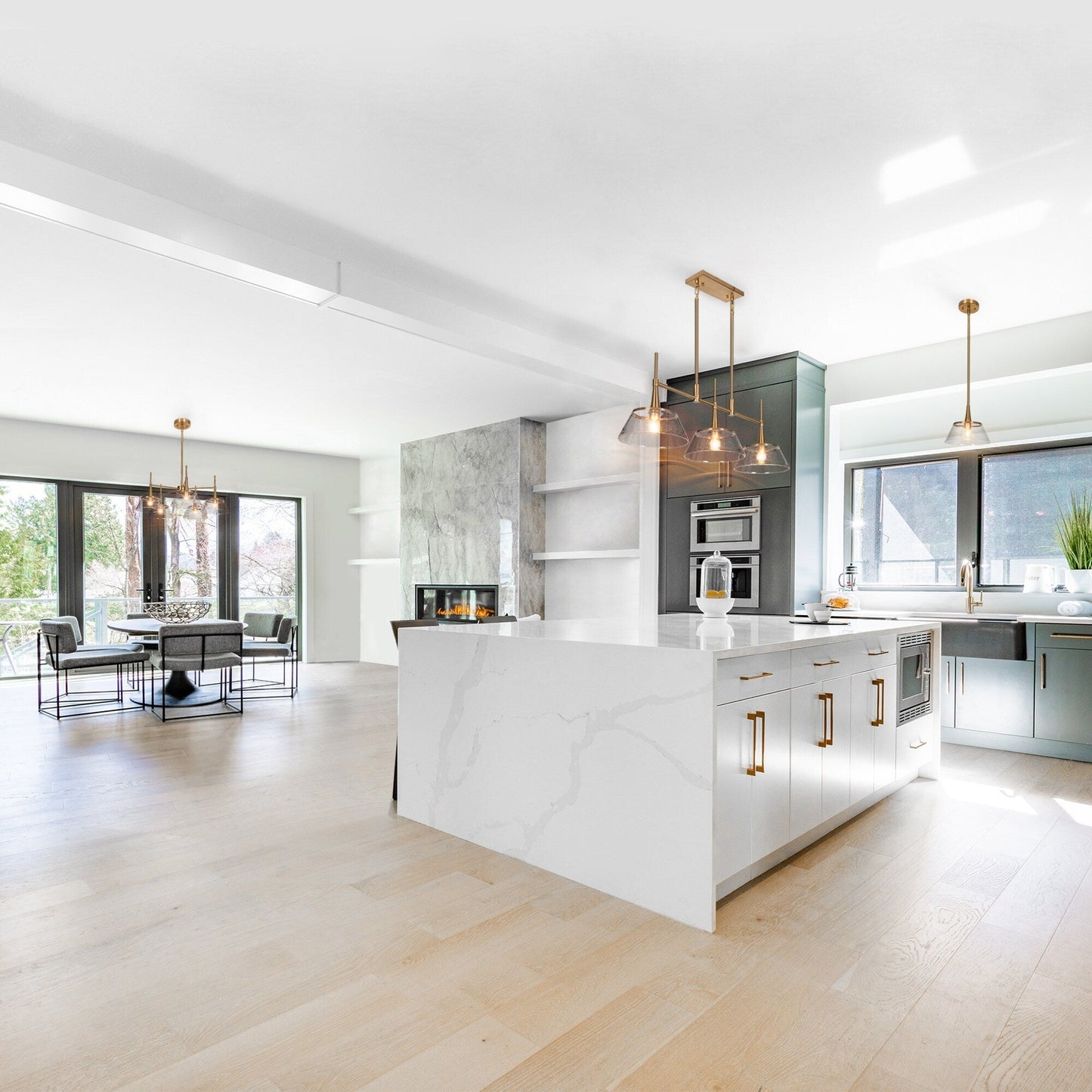 Mola Modern Gold 3-Light Seeded Glass Chandelier Linear Island Pendant Light for Dining Room