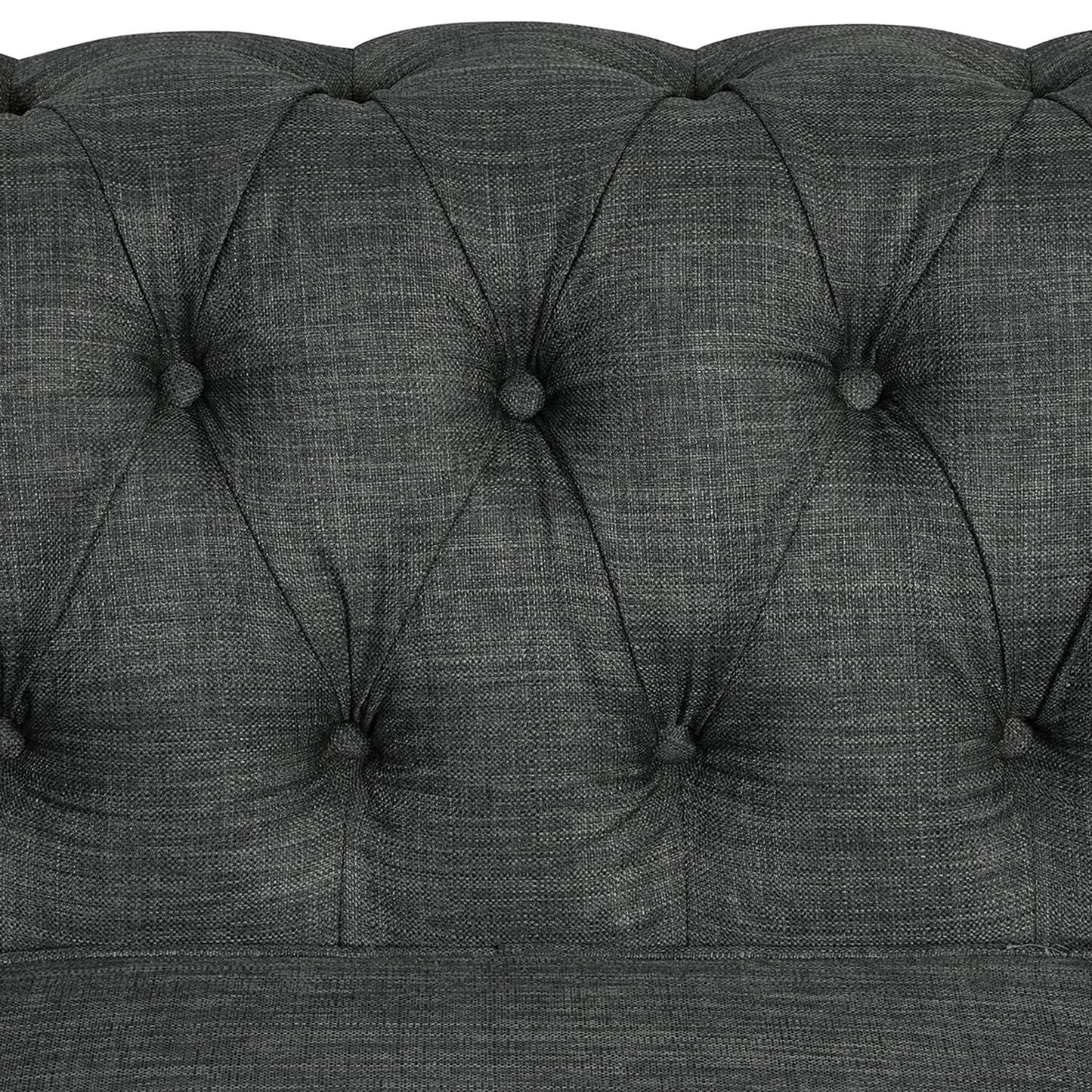 Canapé Chesterfield en lin Morden Fort avec capitonnage à boutons, clous et pieds en bois massif pour le salon