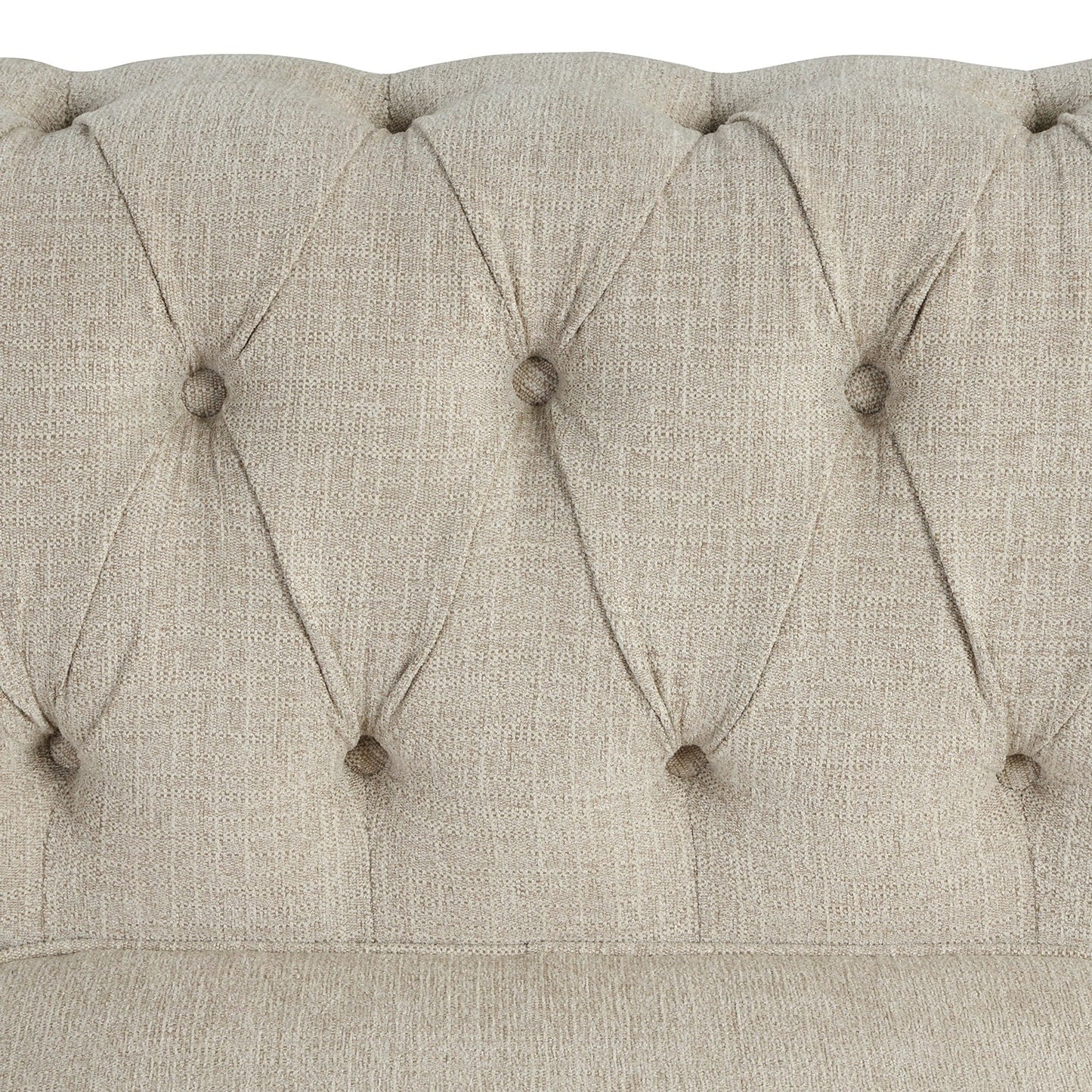 Canapé Chesterfield en lin Morden Fort avec capitonnage à boutons, clous et pieds en bois massif pour le salon