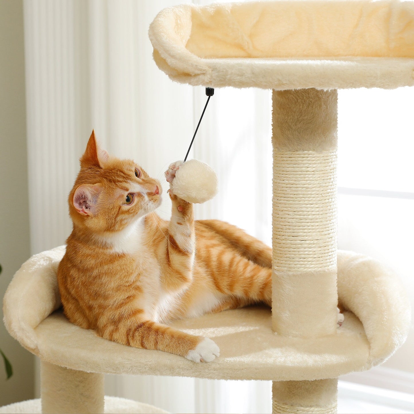 Multi-Level Cat Climbing Tower with Cat Condo, Cat Tree with Scratching Board