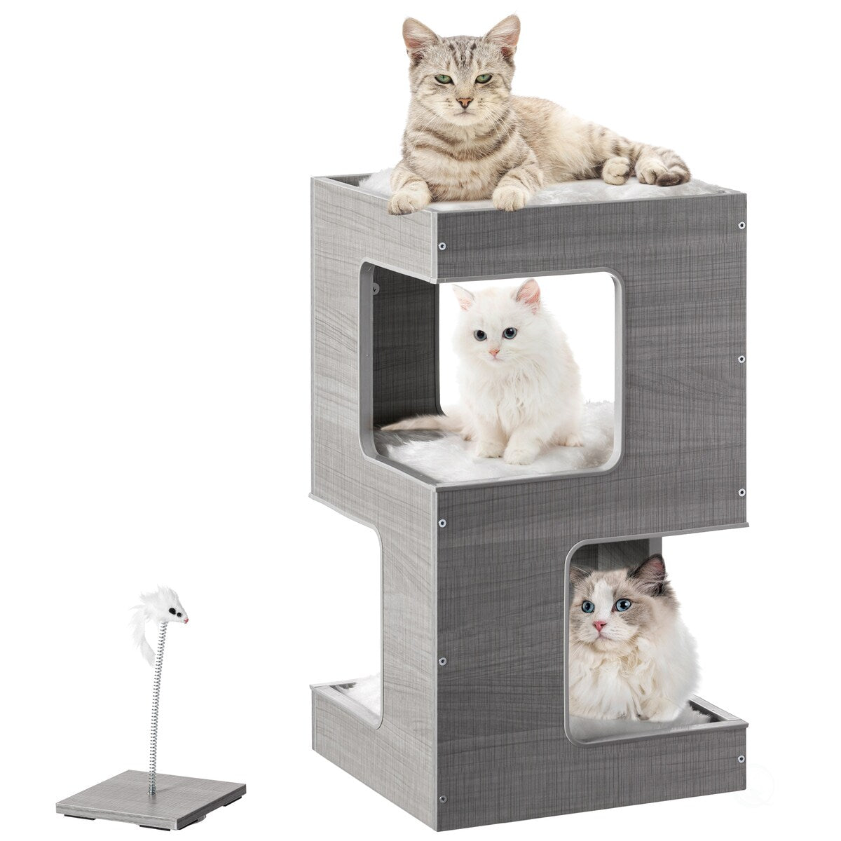 Multi Level Cat Tall Climbing Tree House for Indoor Cats | Spacious Wood Tower Stand with Removable Soft Blanket and Condo