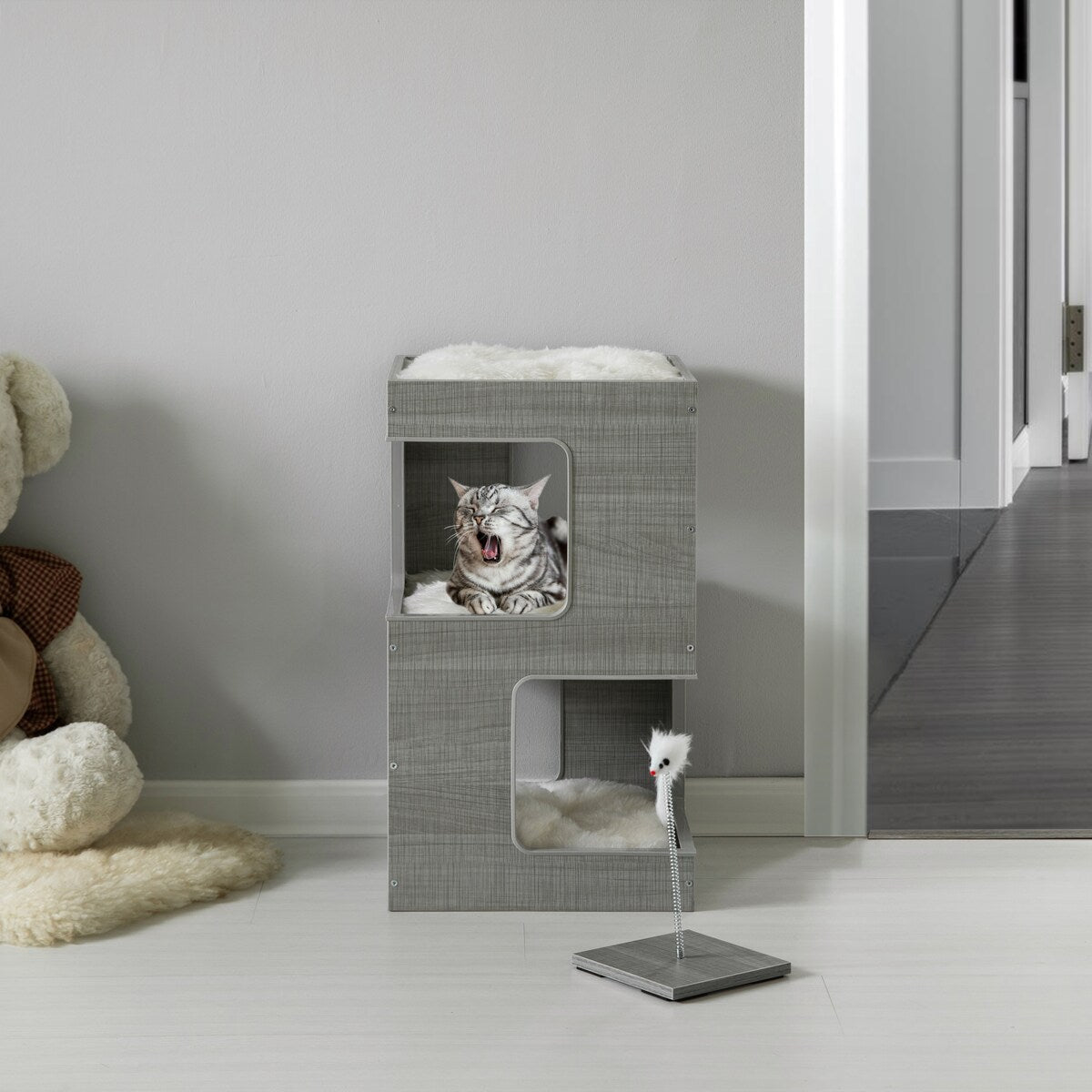 Multi Level Cat Tall Climbing Tree House for Indoor Cats | Spacious Wood Tower Stand with Removable Soft Blanket and Condo