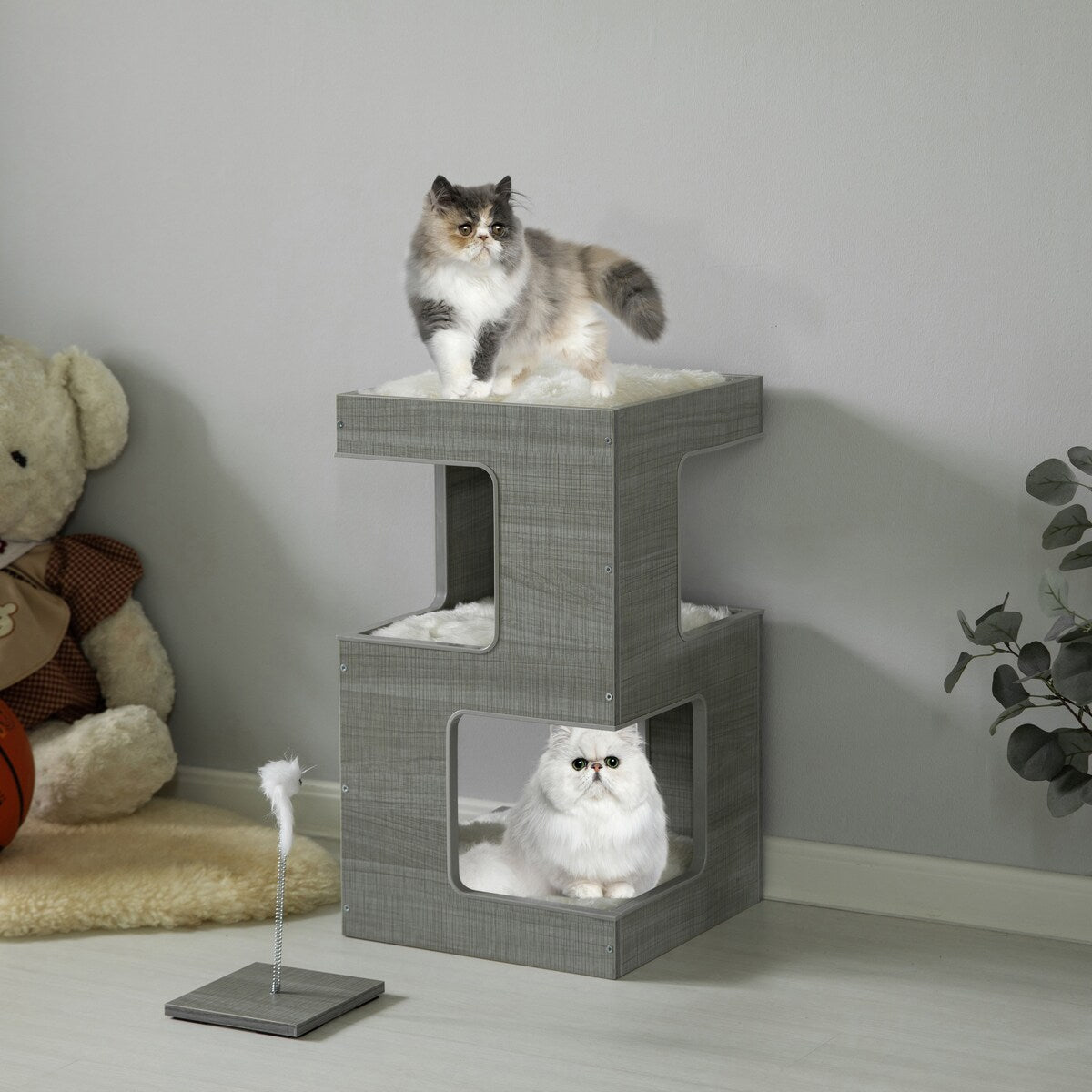 Multi Level Cat Tall Climbing Tree House for Indoor Cats | Spacious Wood Tower Stand with Removable Soft Blanket and Condo