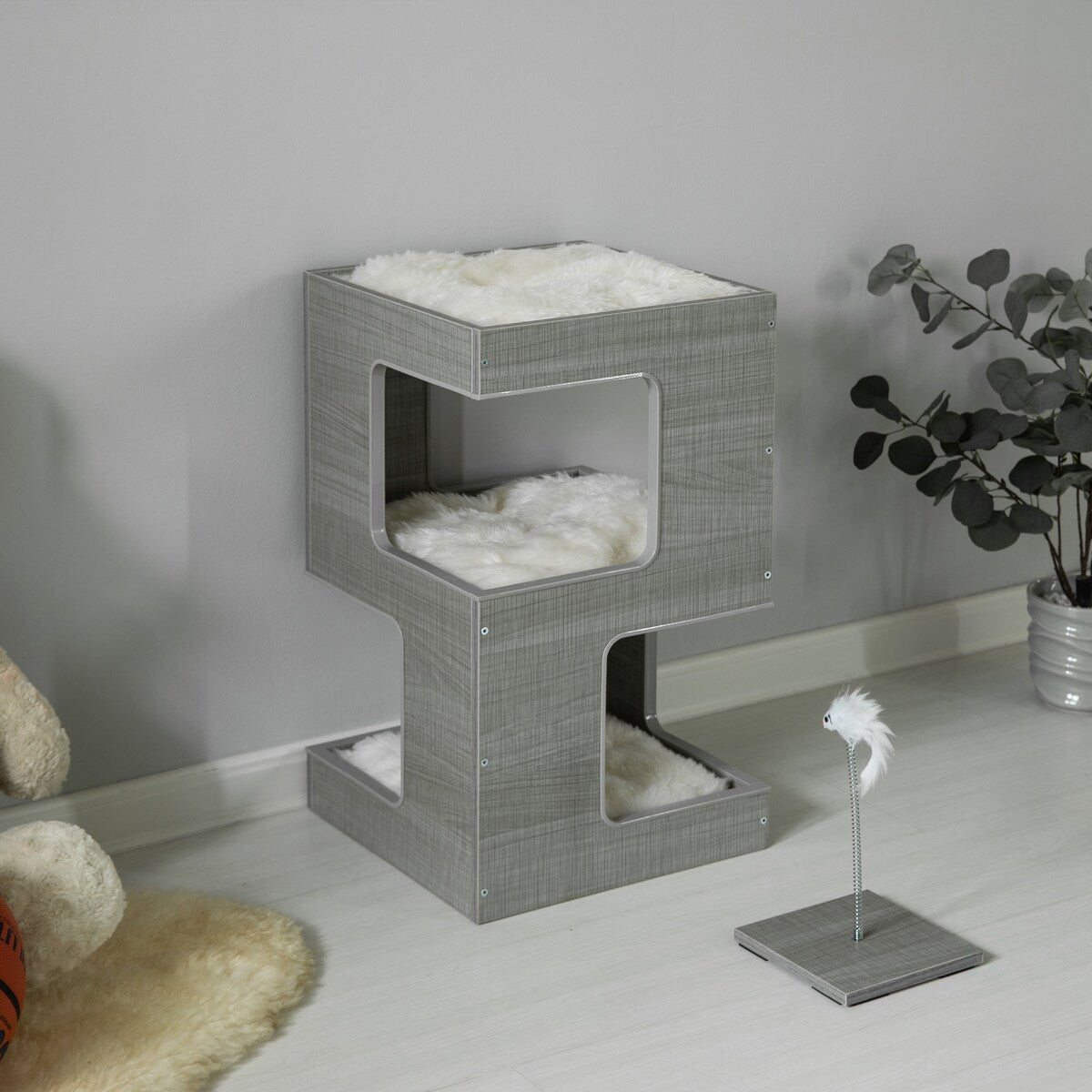 Multi Level Cat Tall Climbing Tree House for Indoor Cats | Spacious Wood Tower Stand with Removable Soft Blanket and Condo