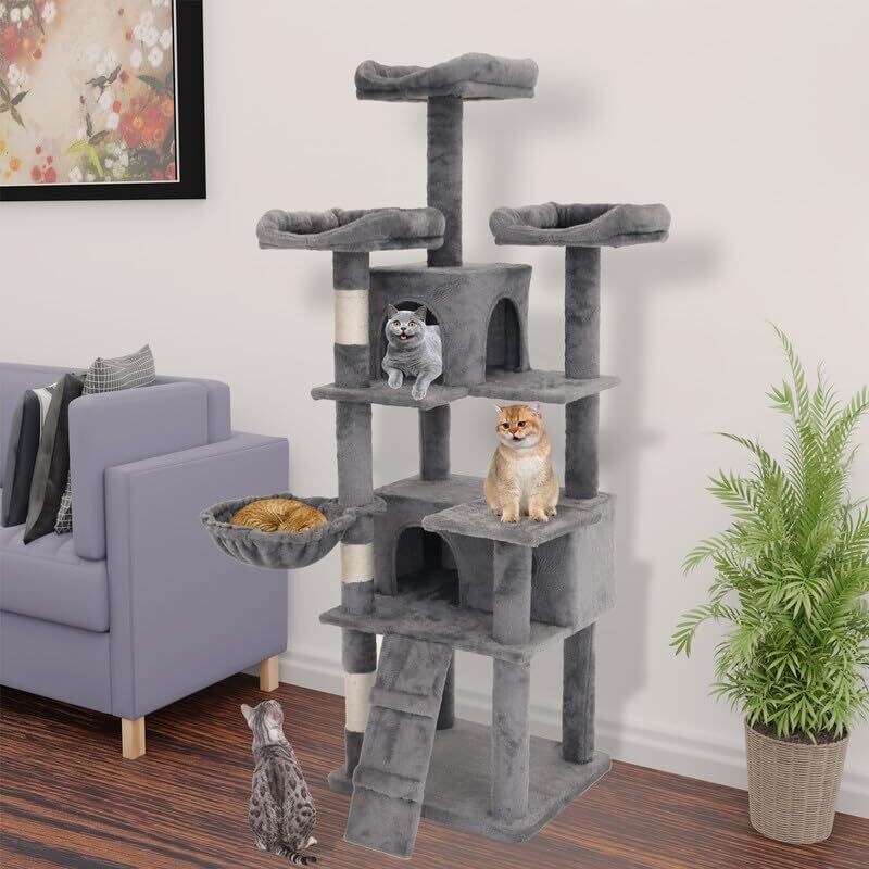 Multi-Level Cat Tower with Top Perch Ladders and Roomy Condo