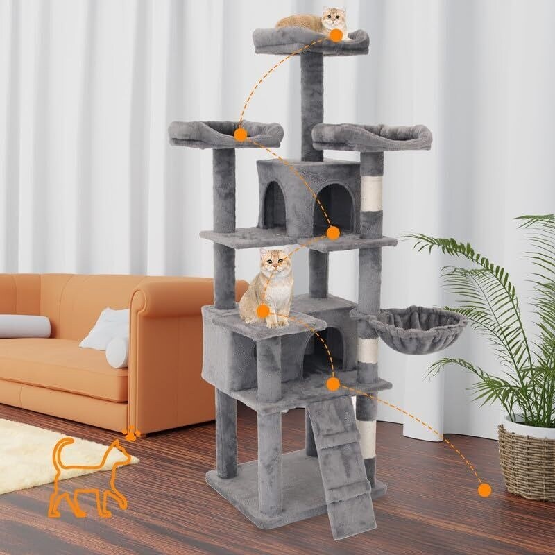 Multi-Level Cat Tower with Top Perch Ladders and Roomy Condo