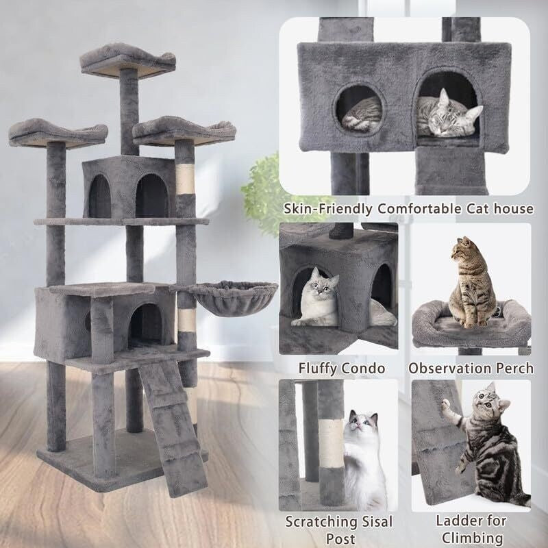 Multi-Level Cat Tower with Top Perch Ladders and Roomy Condo
