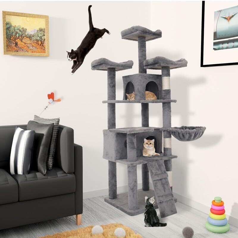 Multi-Level Cat Tower with Top Perch Ladders and Roomy Condo