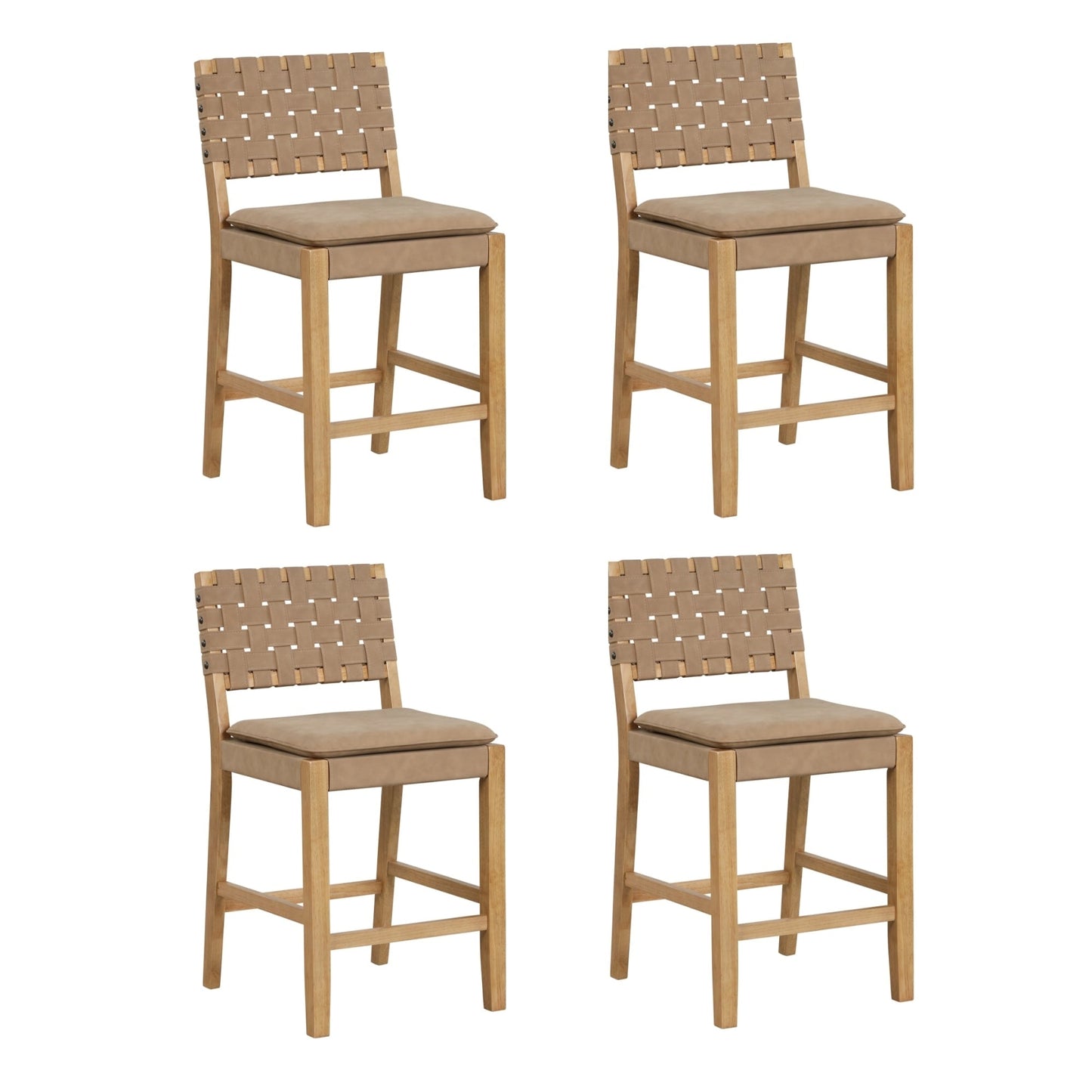 Nathan James Cohen Faux Leather Counter or Bar Height Stool, Solid Wood Frame with Footrest and Woven Leather Back