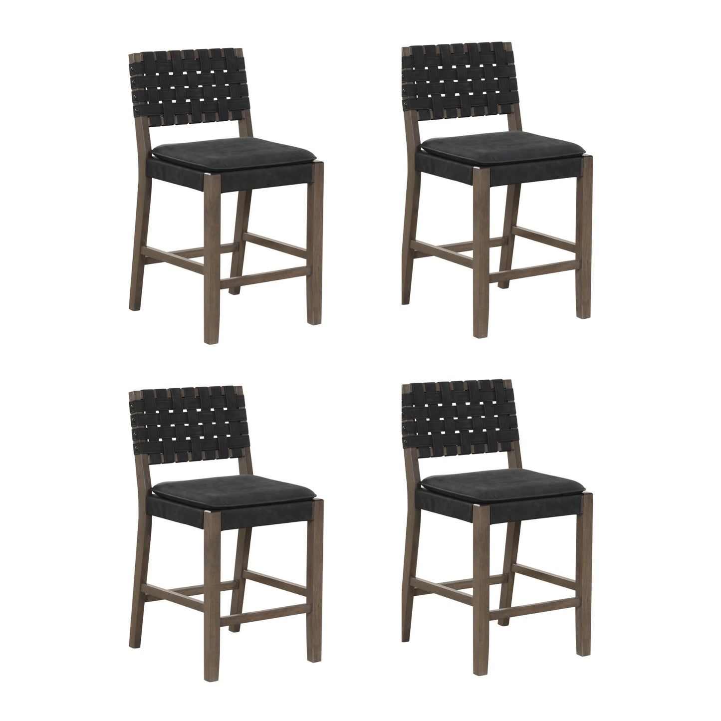 Nathan James Cohen Faux Leather Counter or Bar Height Stool, Solid Wood Frame with Footrest and Woven Leather Back
