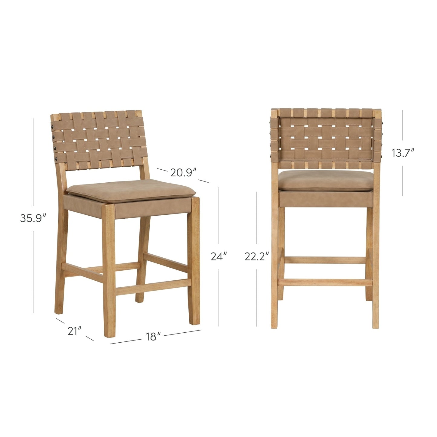 Nathan James Cohen Faux Leather Counter or Bar Height Stool, Solid Wood Frame with Footrest and Woven Leather Back