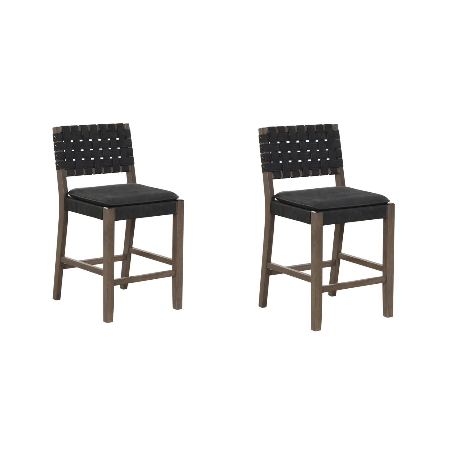 Nathan James Cohen Faux Leather Counter or Bar Height Stool, Solid Wood Frame with Footrest and Woven Leather Back