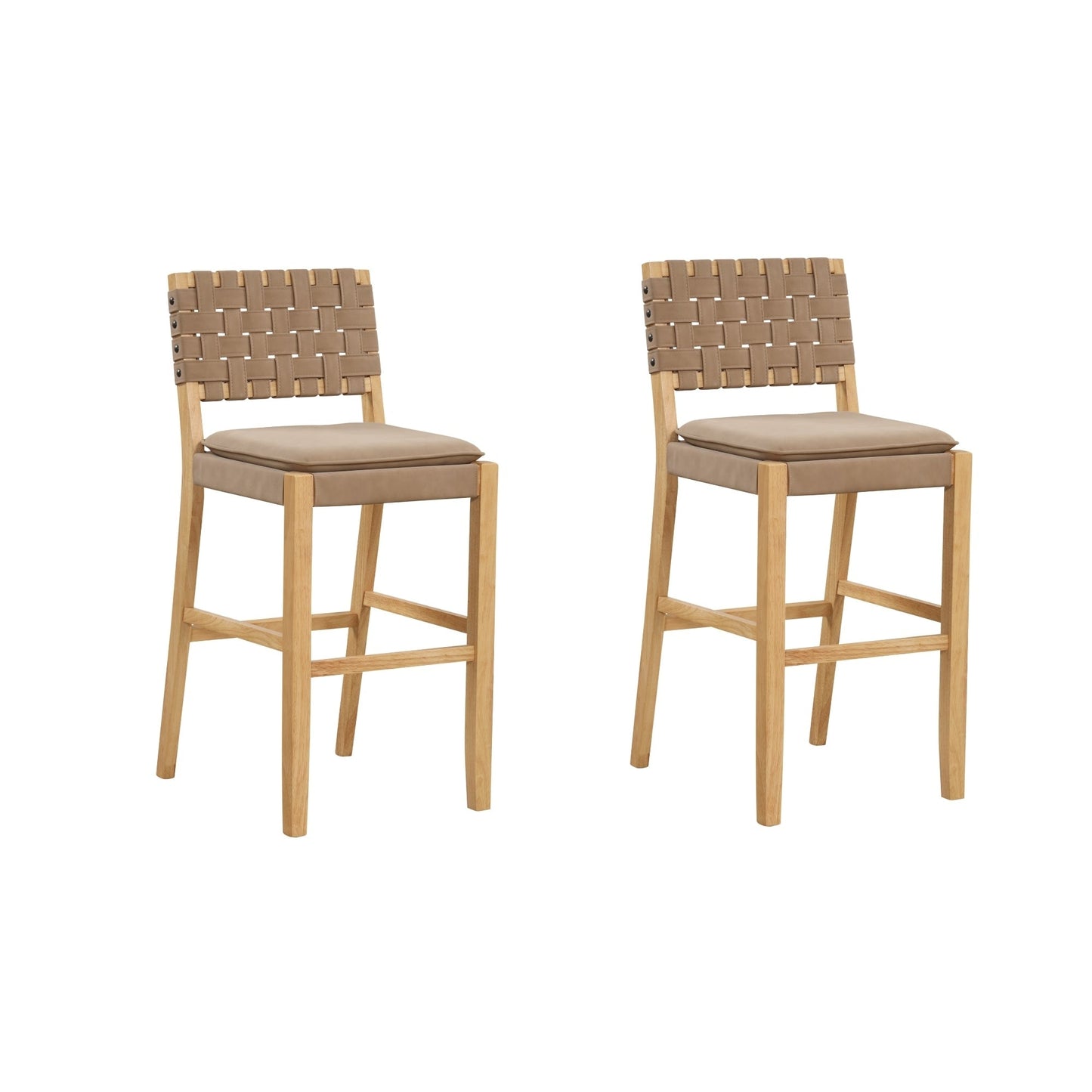 Nathan James Cohen Faux Leather Counter or Bar Height Stool, Solid Wood Frame with Footrest and Woven Leather Back