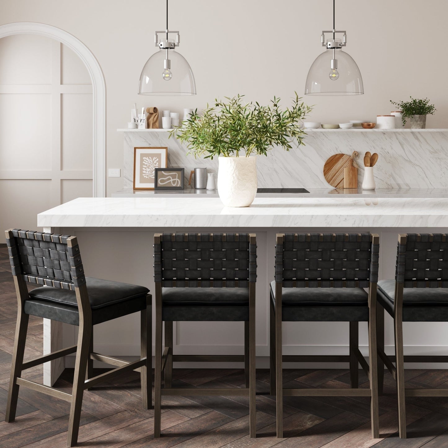 Nathan James Cohen Faux Leather Counter or Bar Height Stool, Solid Wood Frame with Footrest and Woven Leather Back