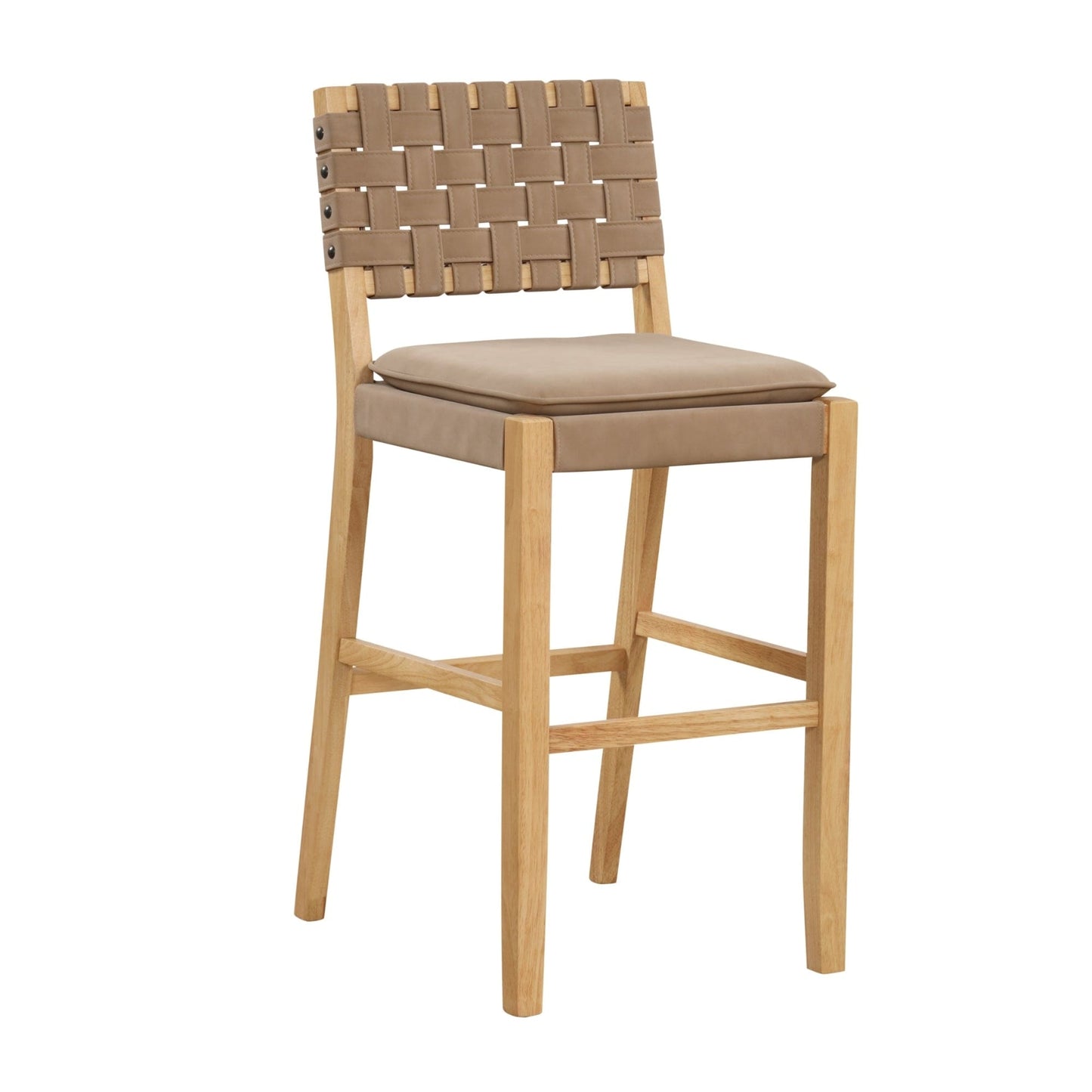 Nathan James Cohen Faux Leather Counter or Bar Height Stool, Solid Wood Frame with Footrest and Woven Leather Back
