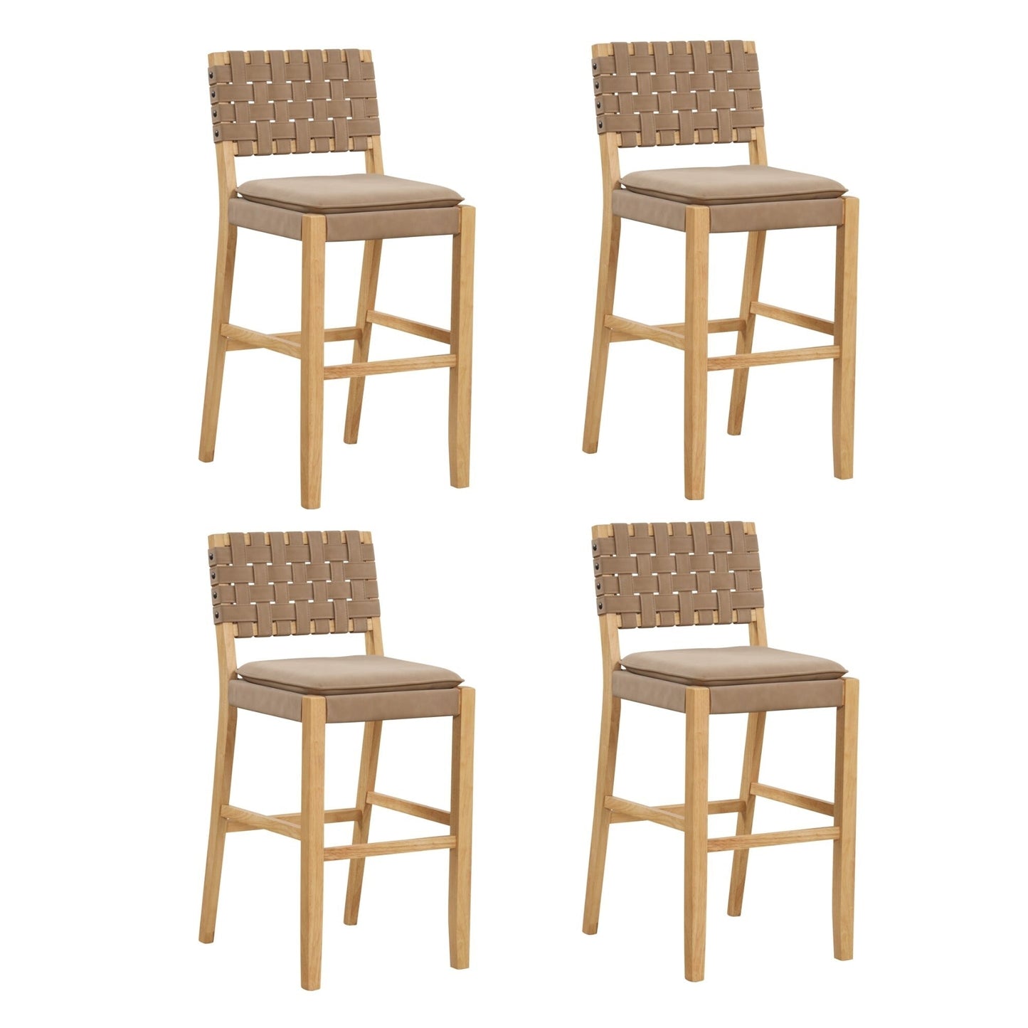 Nathan James Cohen Faux Leather Counter or Bar Height Stool, Solid Wood Frame with Footrest and Woven Leather Back