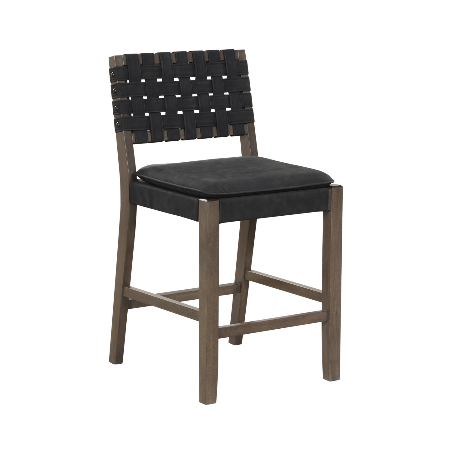 Nathan James Cohen Faux Leather Counter or Bar Height Stool, Solid Wood Frame with Footrest and Woven Leather Back
