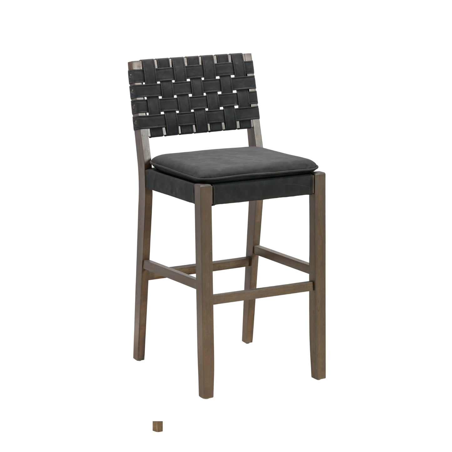 Nathan James Cohen Faux Leather Counter or Bar Height Stool, Solid Wood Frame with Footrest and Woven Leather Back