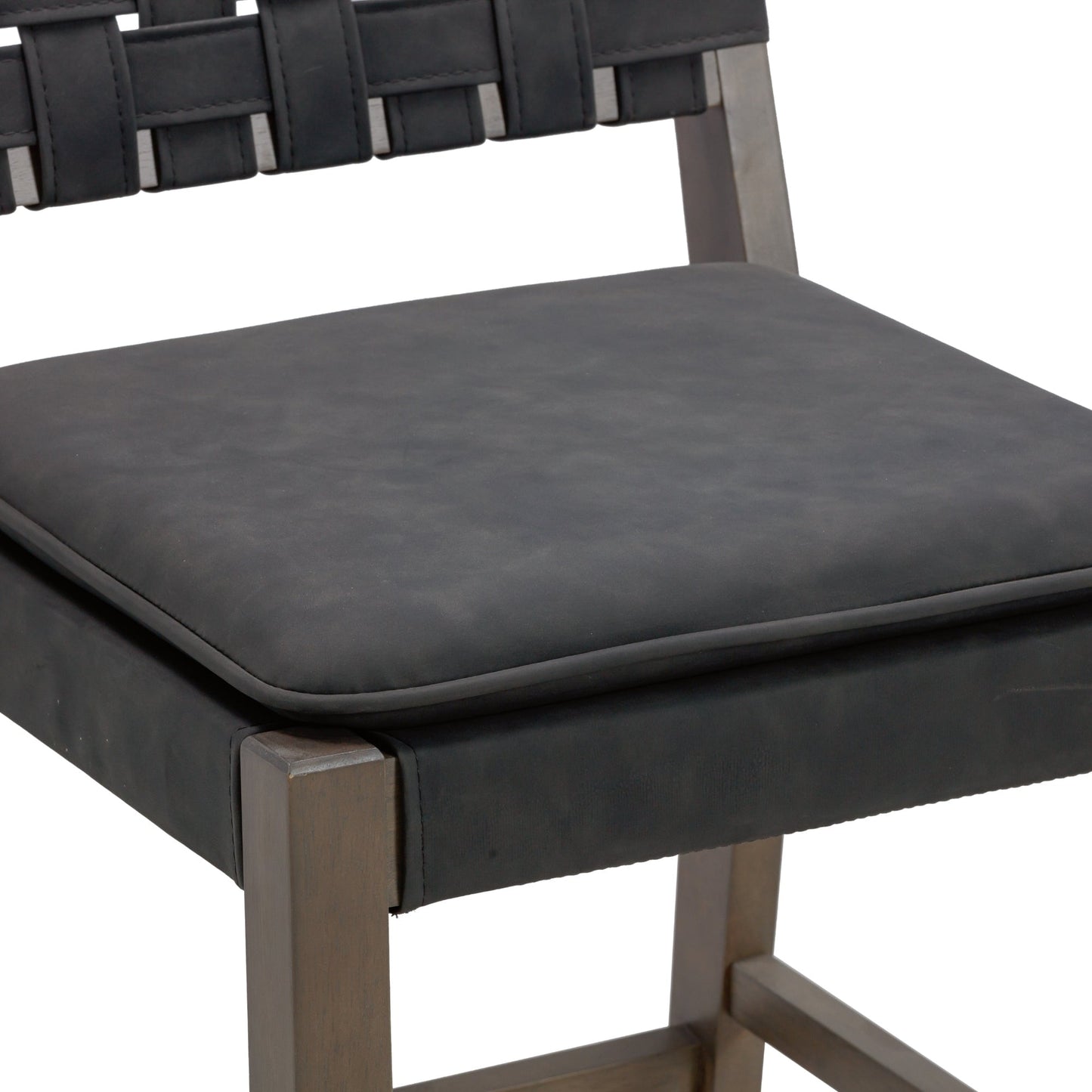 Nathan James Cohen Faux Leather Counter or Bar Height Stool, Solid Wood Frame with Footrest and Woven Leather Back