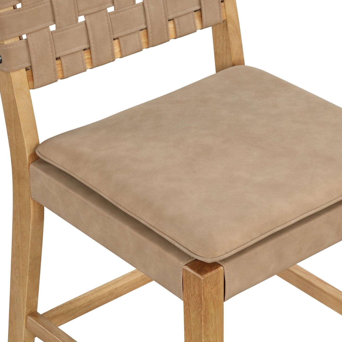 Nathan James Cohen Faux Leather Counter or Bar Height Stool, Solid Wood Frame with Footrest and Woven Leather Back
