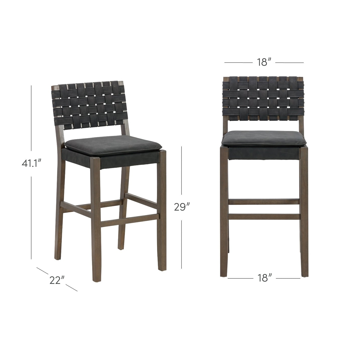 Nathan James Cohen Faux Leather Counter or Bar Height Stool, Solid Wood Frame with Footrest and Woven Leather Back