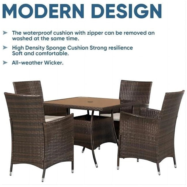 Ensemble de table à manger carrée d'extérieur Navi 5 pièces en osier par Havenside Home