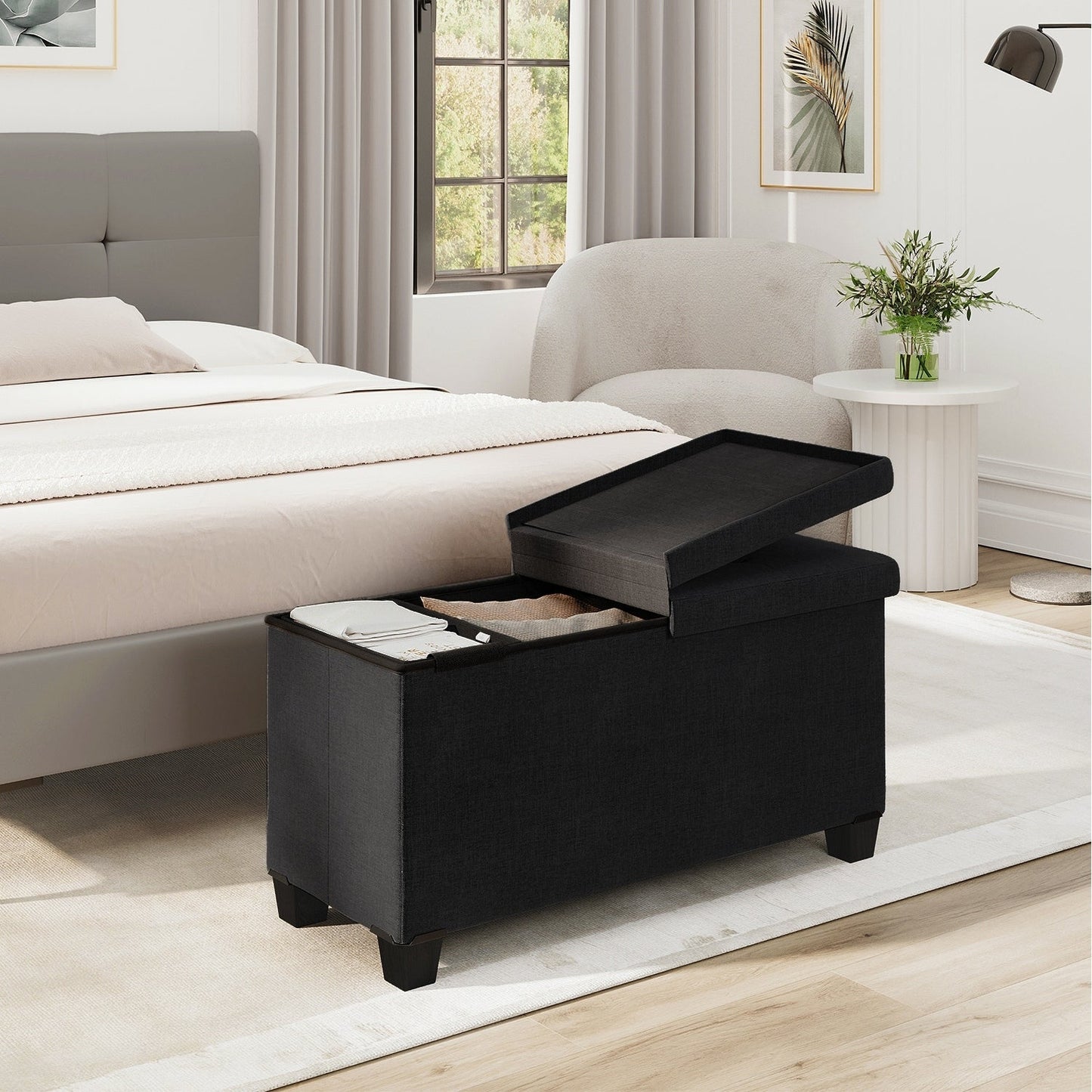 StorageBud Tuffted Folding Foot Rest Storage Ottoman Bench with Storage Bins