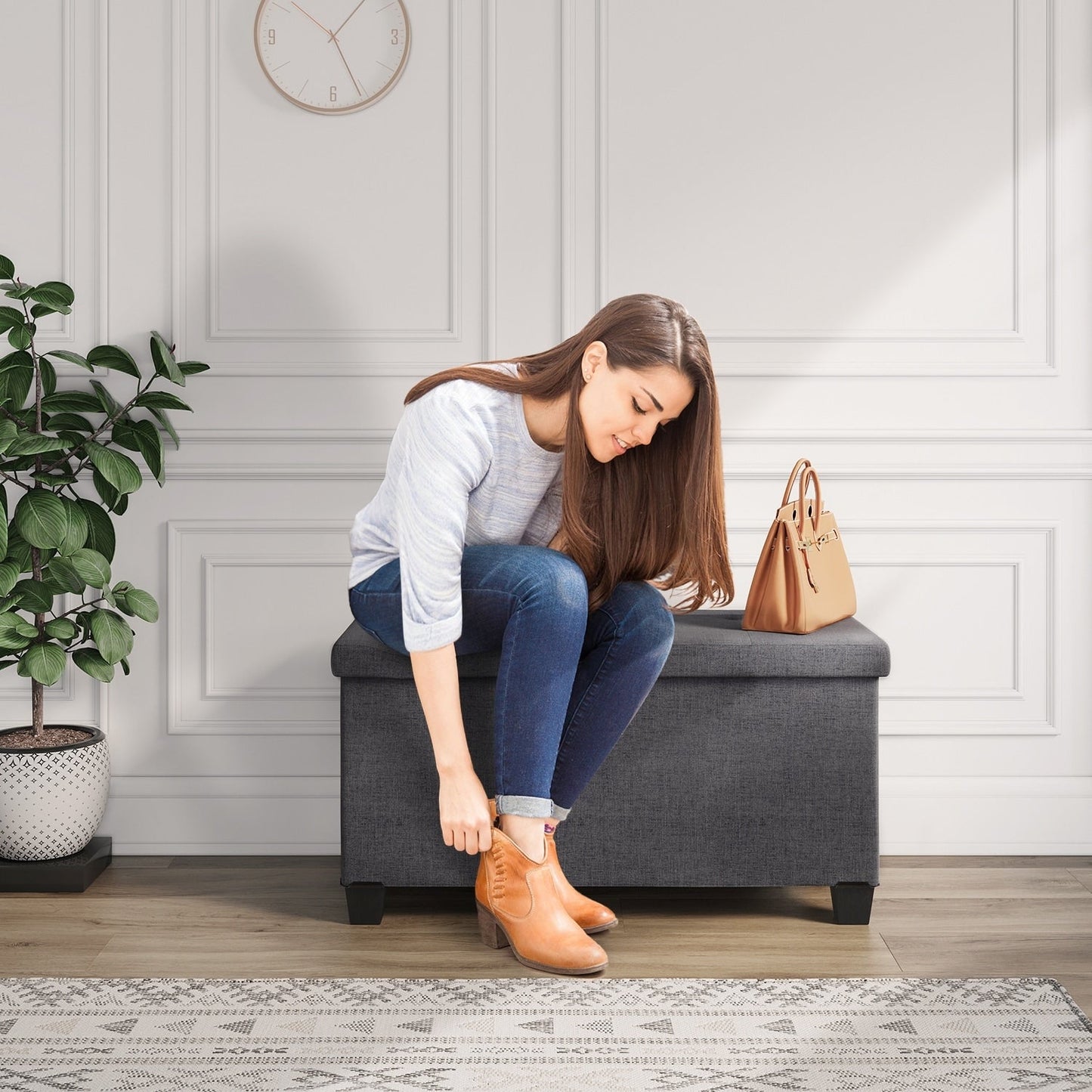 StorageBud Tuffted Folding Foot Rest Storage Ottoman Bench with Storage Bins