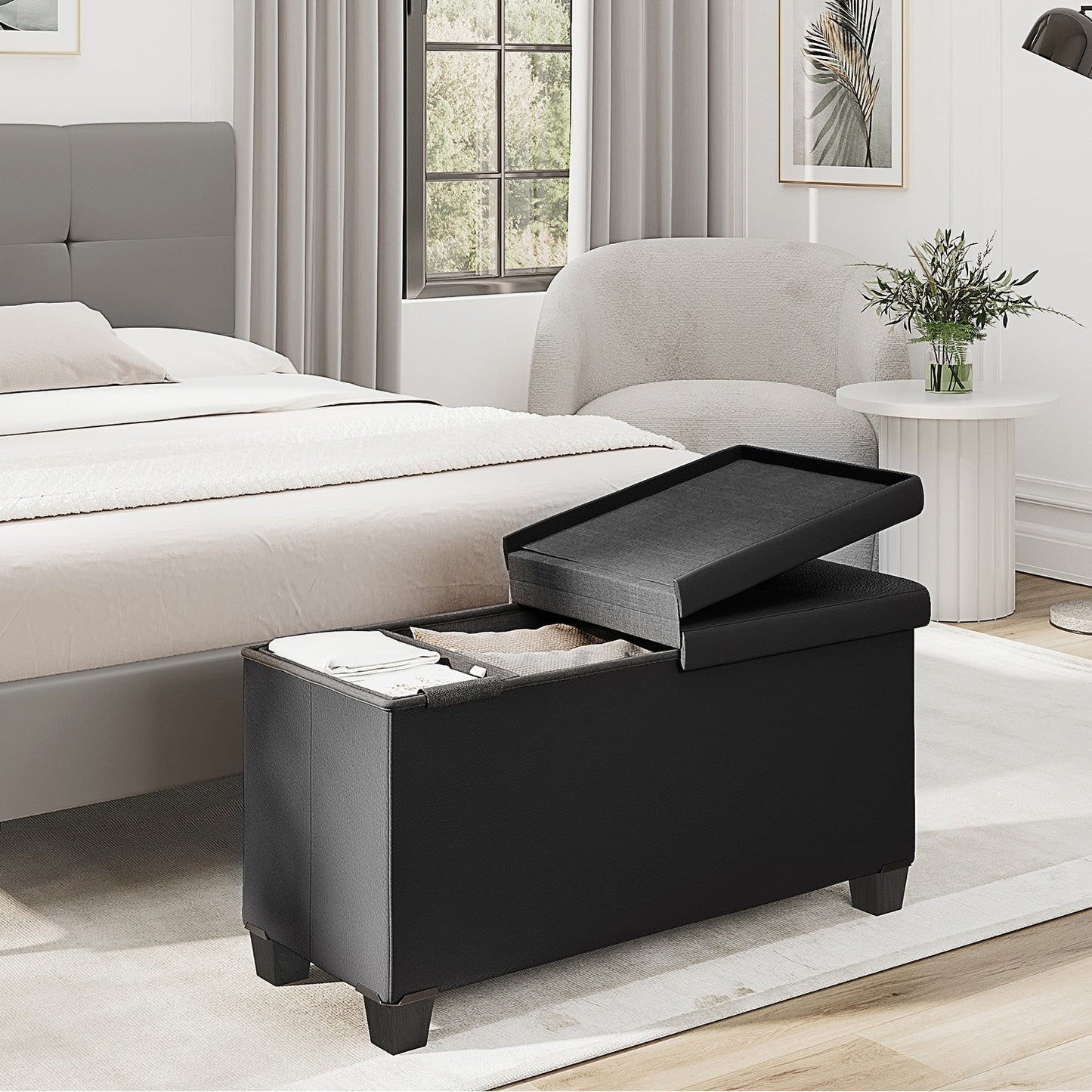 StorageBud Tuffted Folding Foot Rest Storage Ottoman Bench with Storage Bins