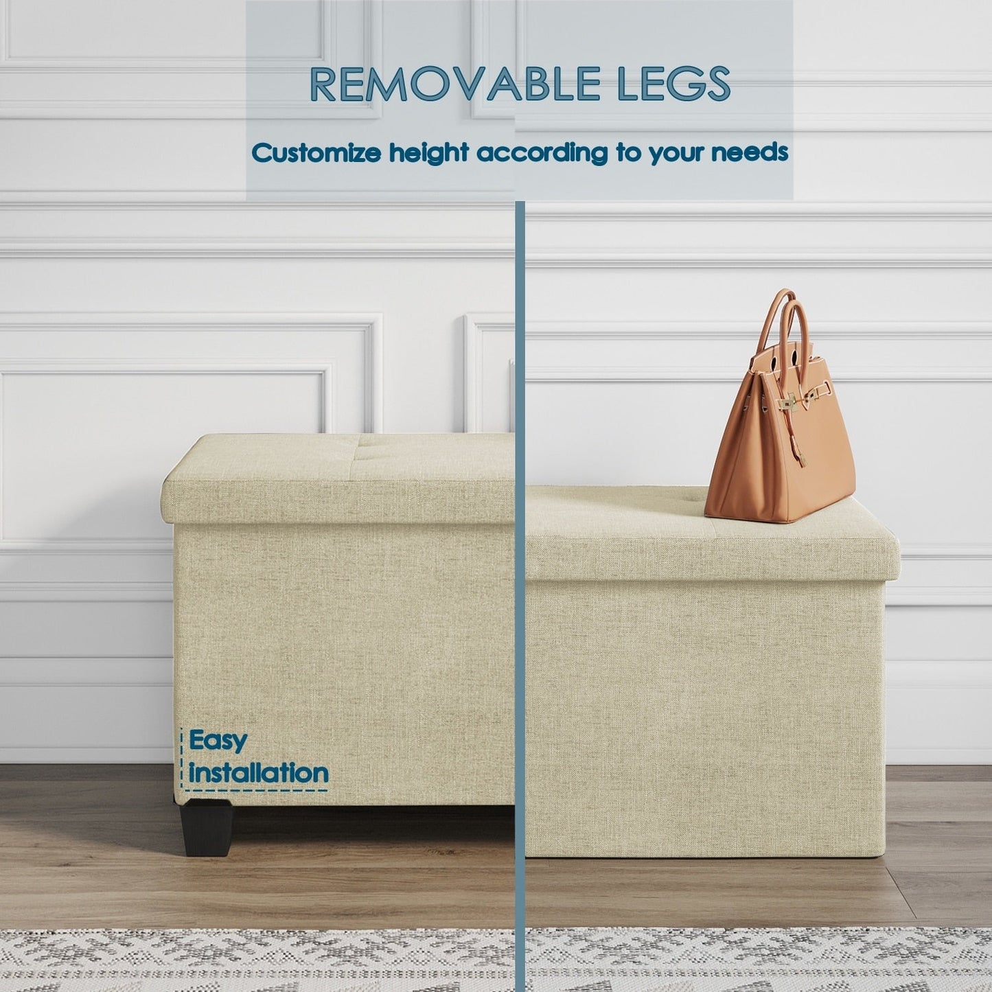 StorageBud Tuffted Folding Foot Rest Storage Ottoman Bench with Storage Bins