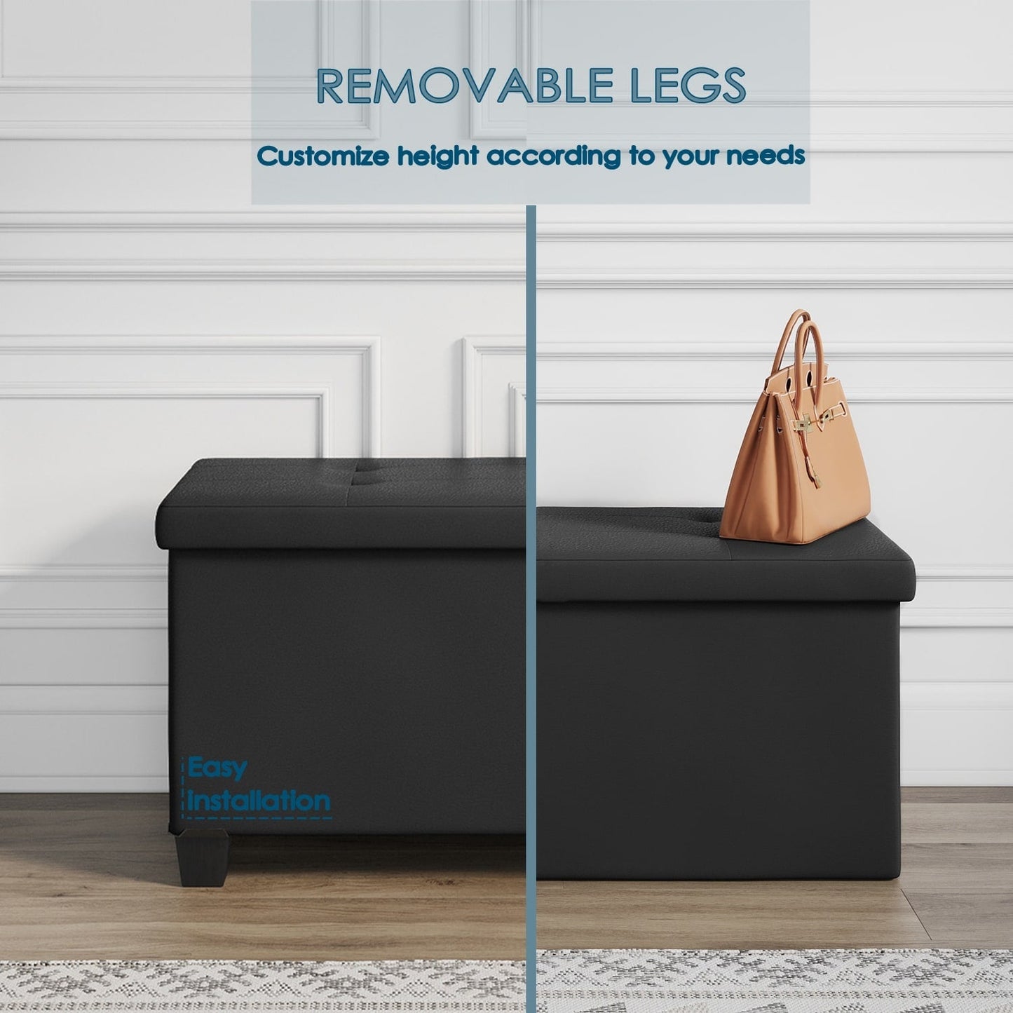 StorageBud Tuffted Folding Foot Rest Storage Ottoman Bench with Storage Bins