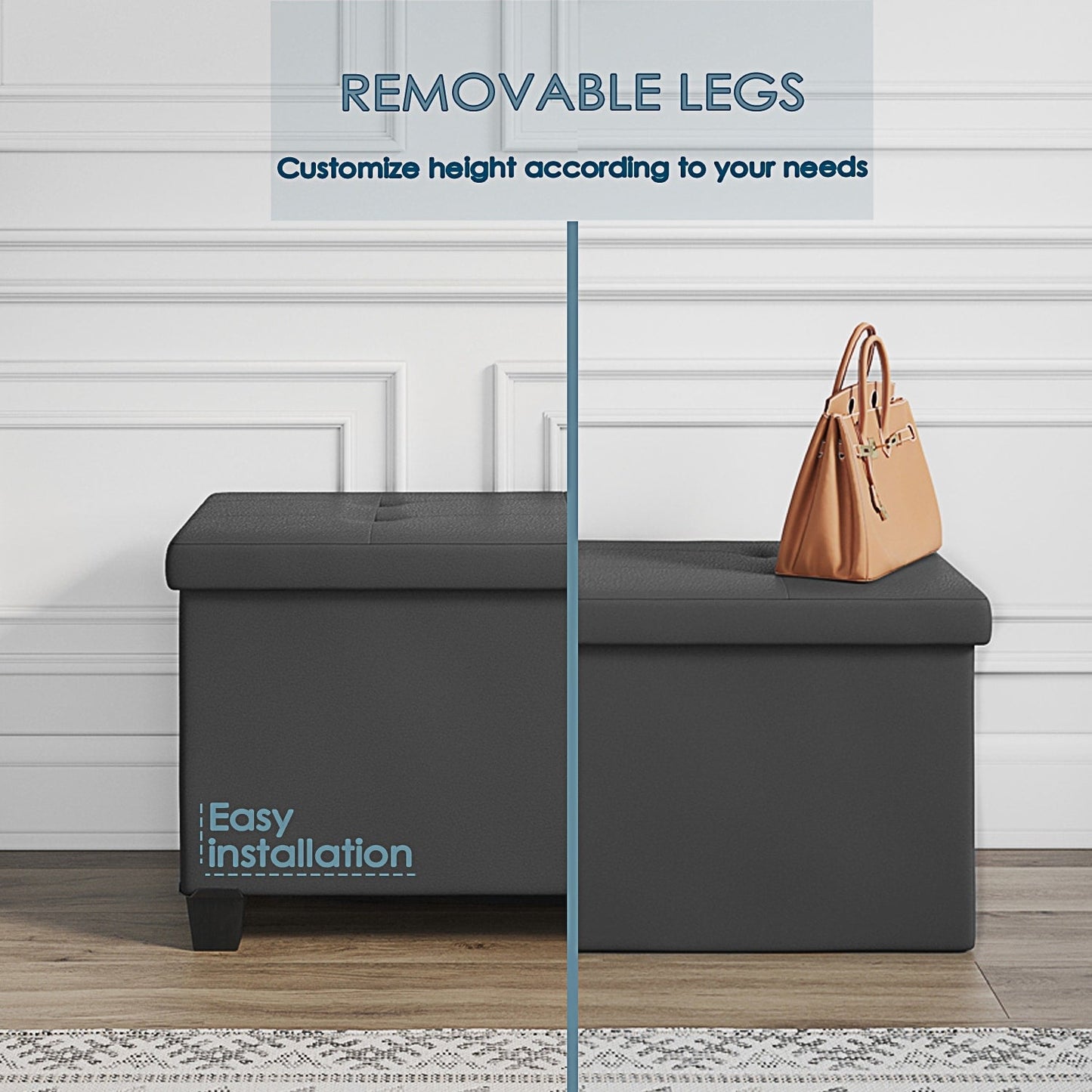 StorageBud Tuffted Folding Foot Rest Storage Ottoman Bench with Storage Bins