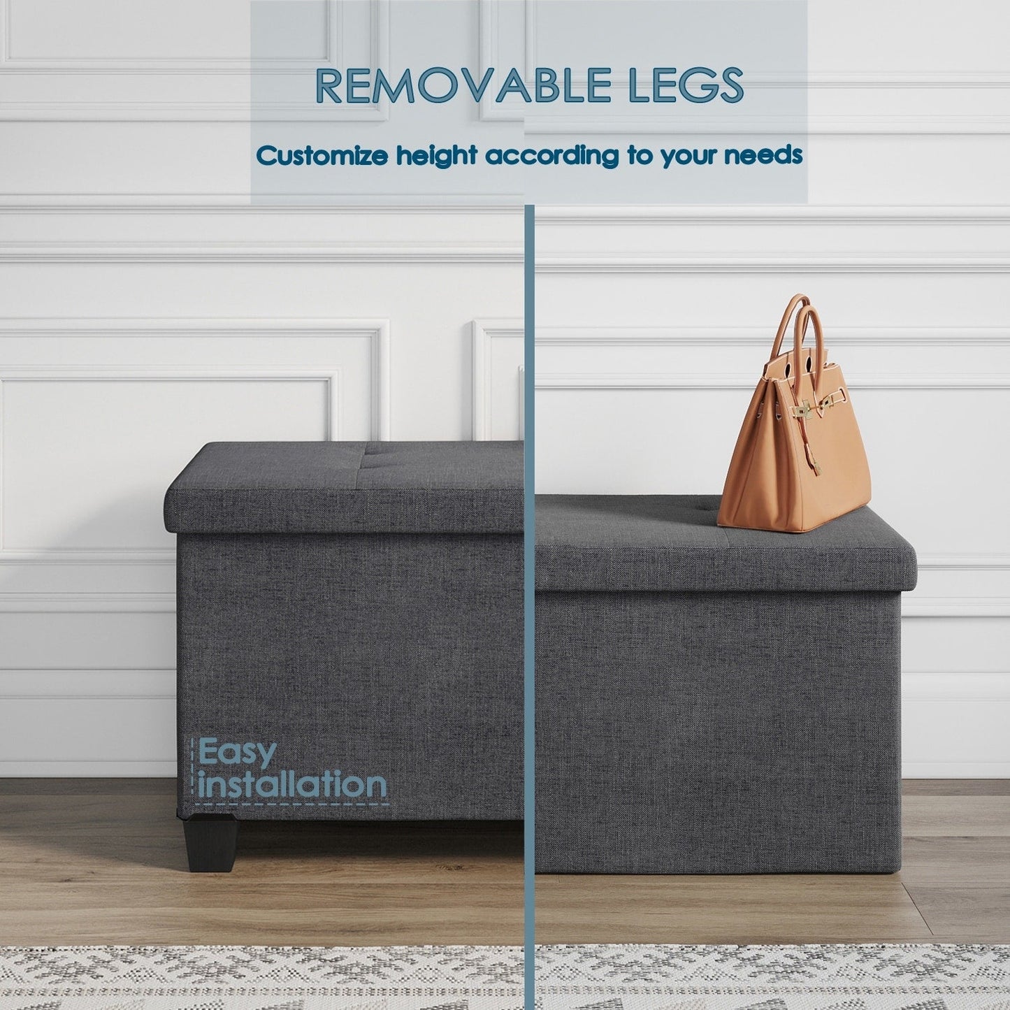 StorageBud Tuffted Folding Foot Rest Storage Ottoman Bench with Storage Bins