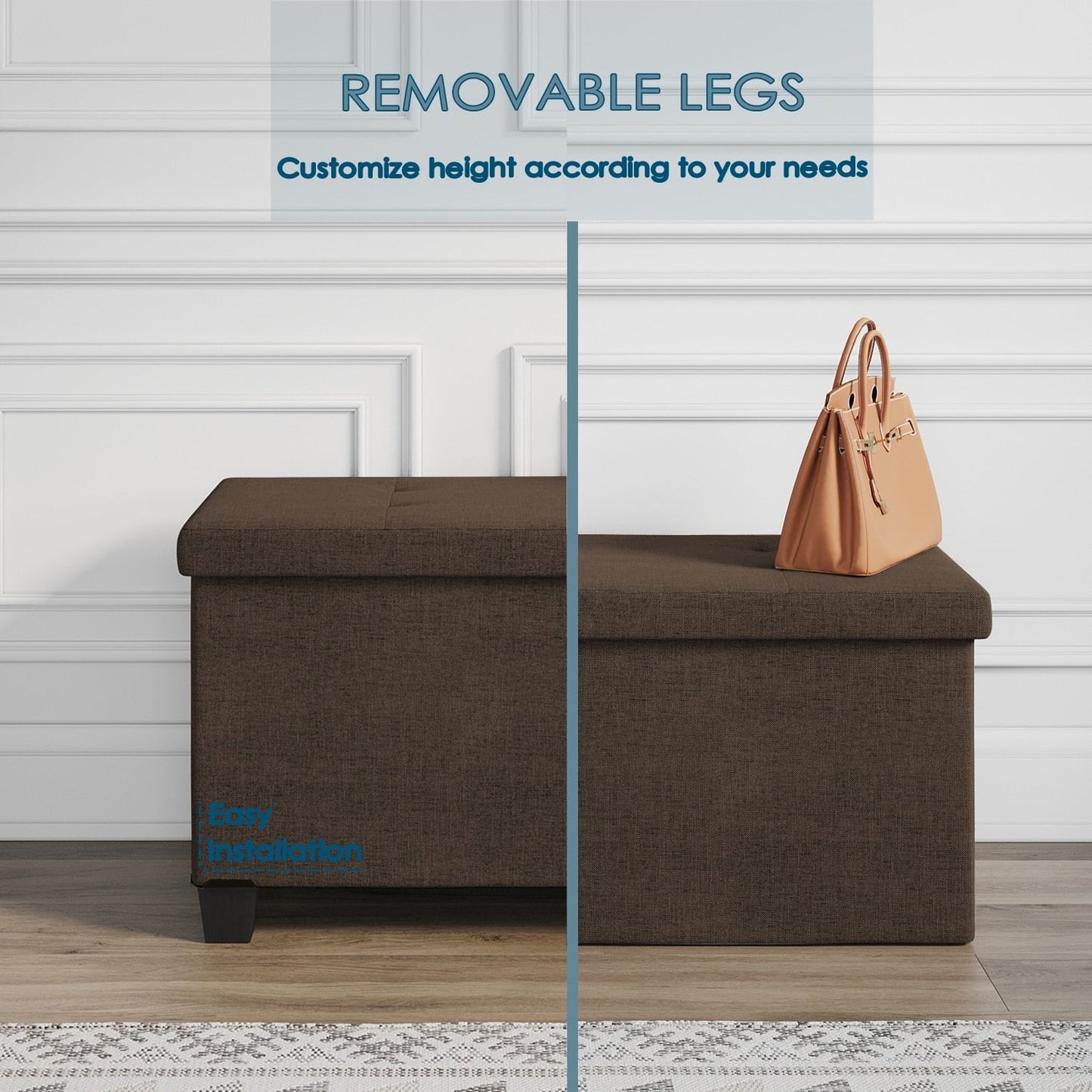 StorageBud Tuffted Folding Foot Rest Storage Ottoman Bench with Storage Bins