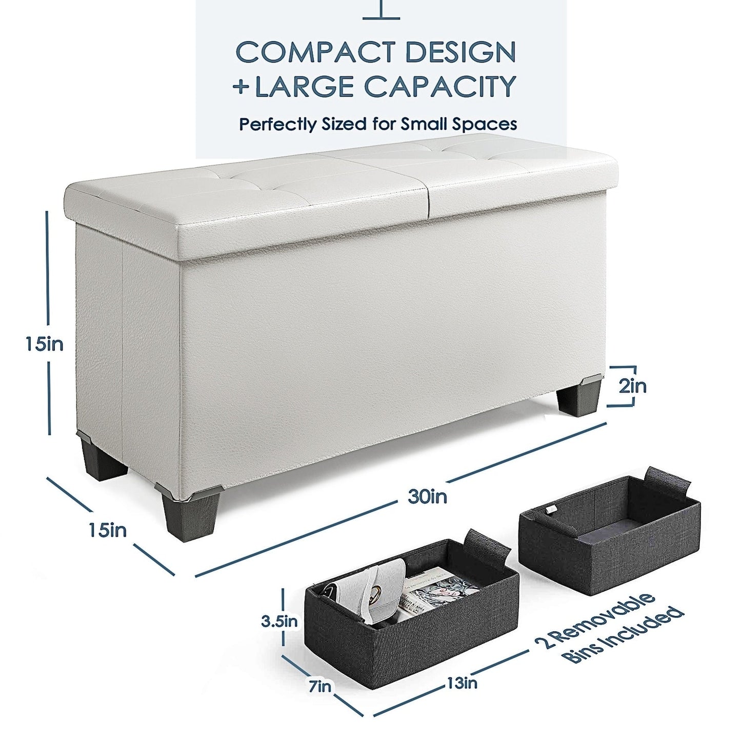 StorageBud Tuffted Folding Foot Rest Storage Ottoman Bench with Storage Bins